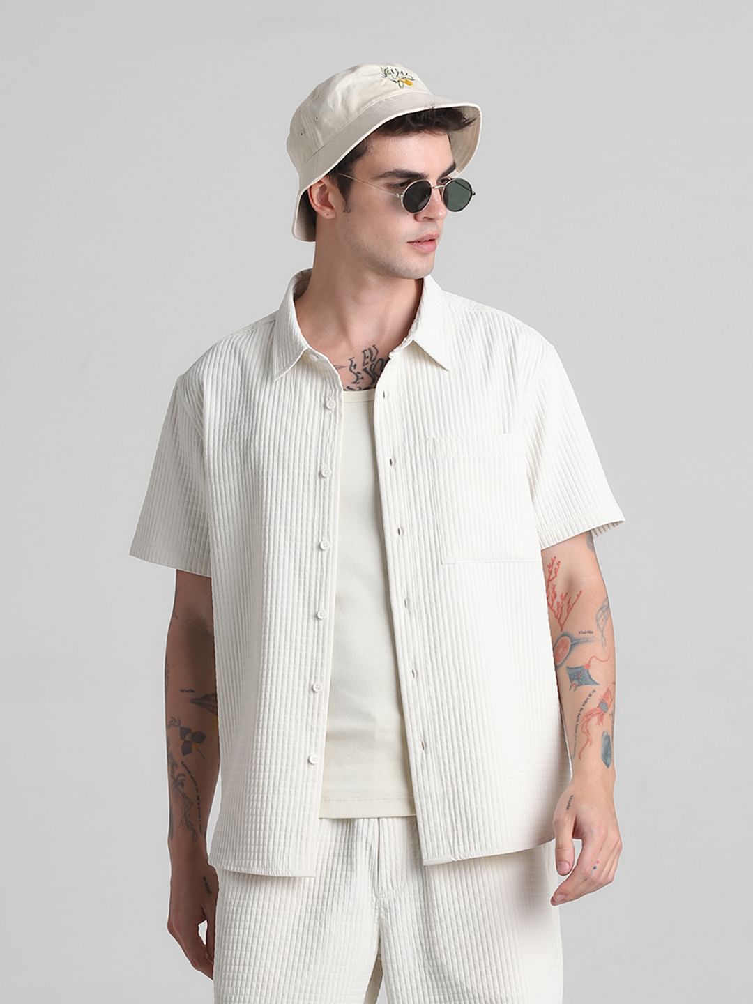 White Dobby Co-ord Set Shirt - S