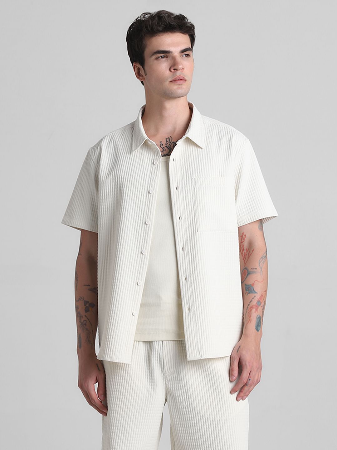 White Dobby Co-ord Set Shirt