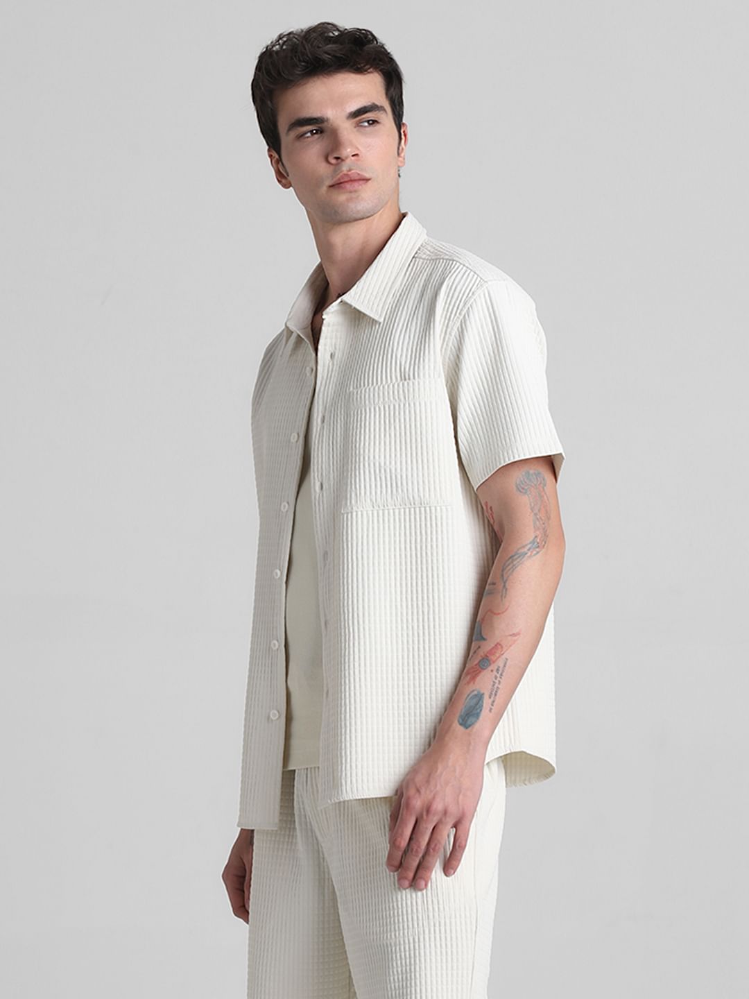 White Dobby Co-ord Set Shirt