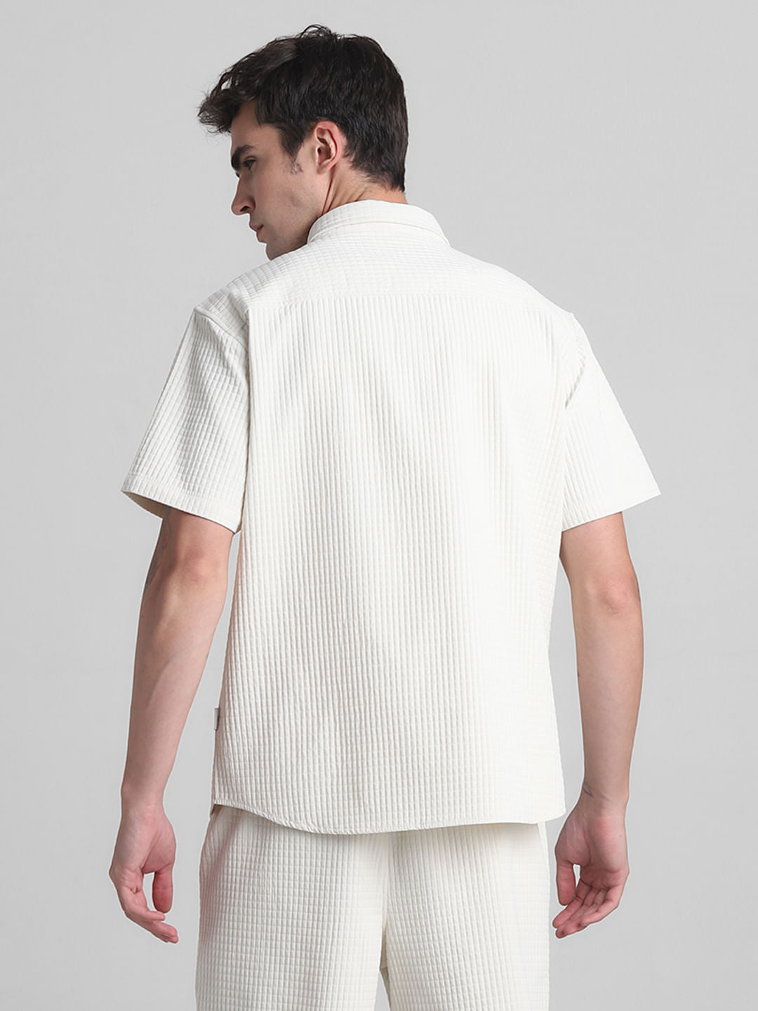 White Dobby Co-ord Set Shirt