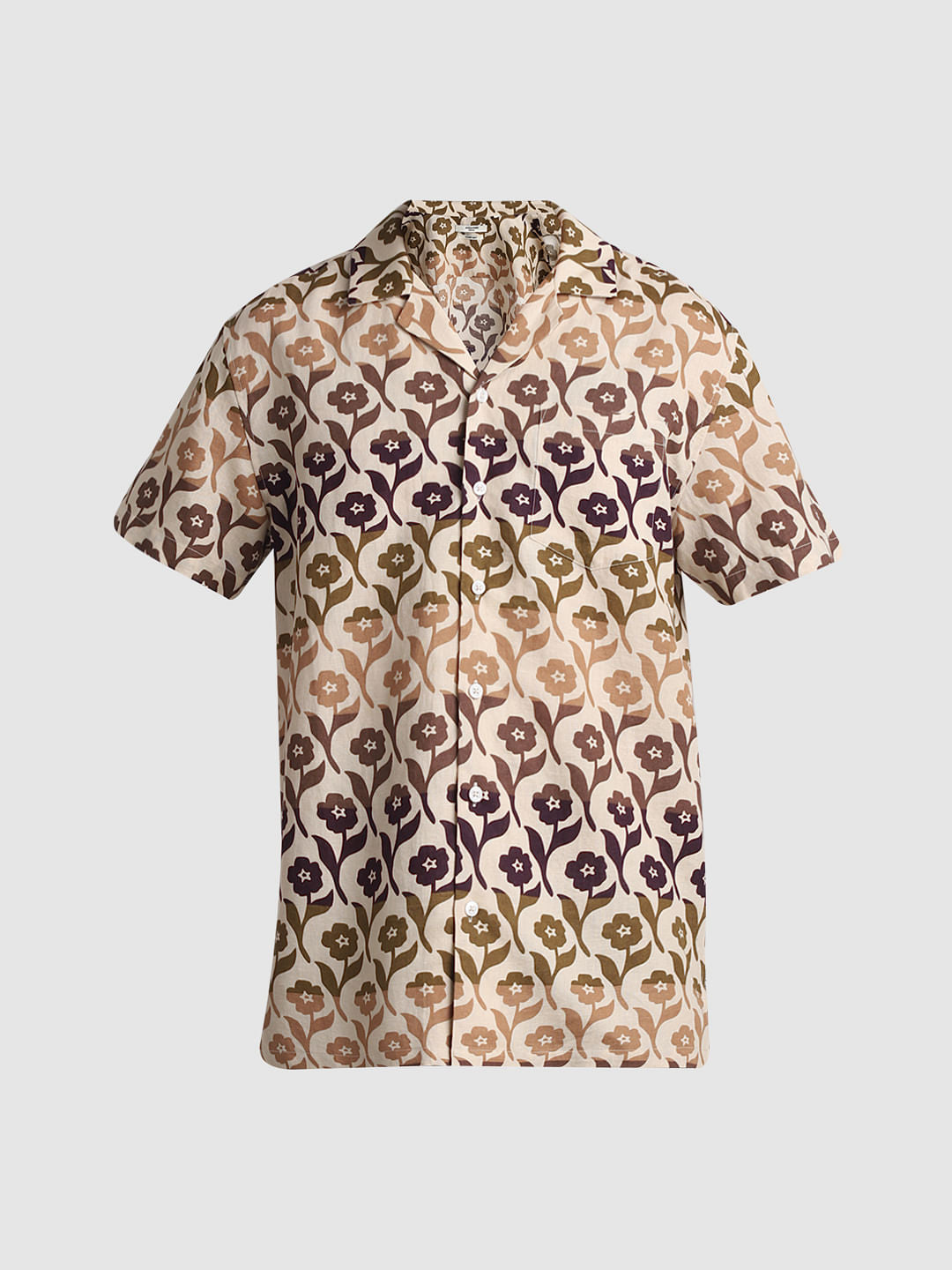 Beige Printed Short Sleeves Shirt