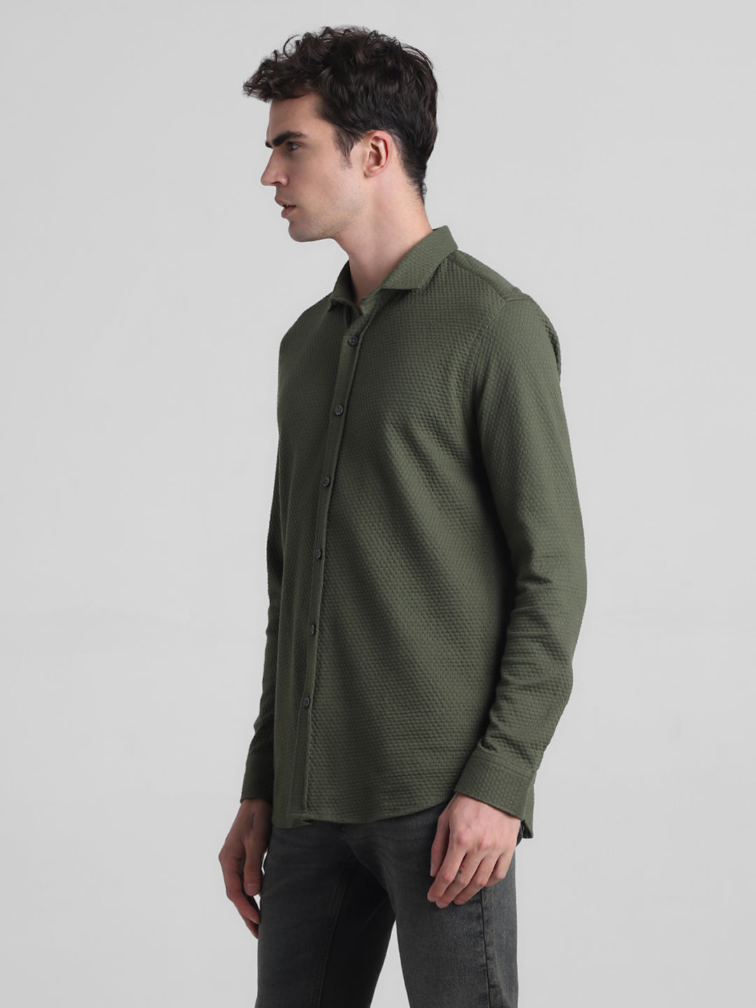 Olive Dobby Full Sleeves Shirt