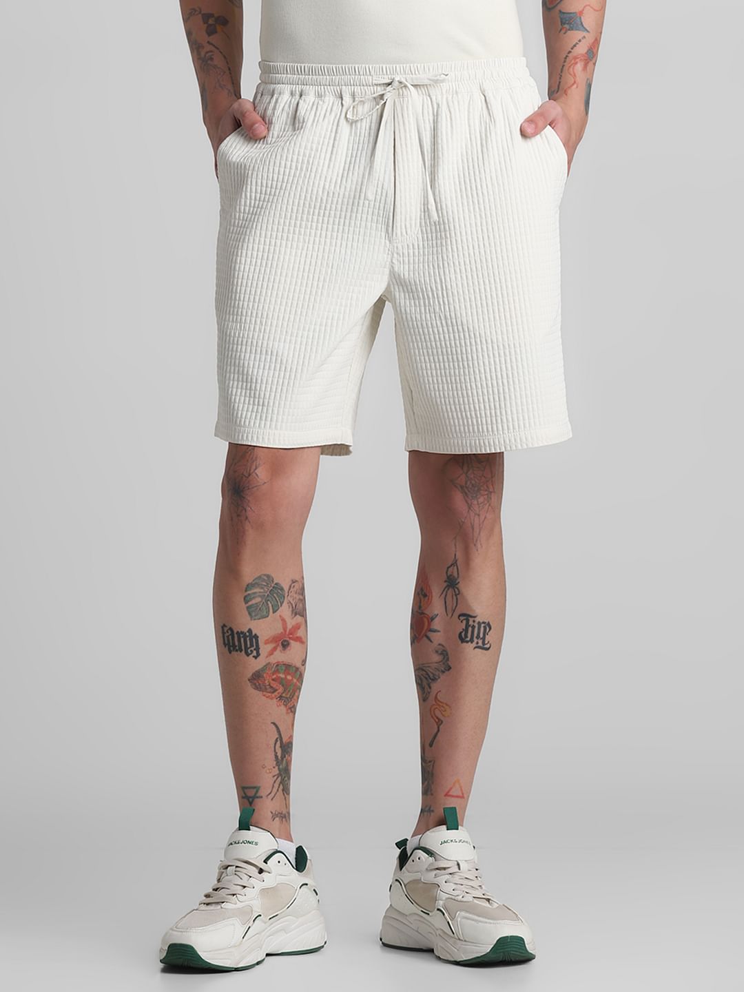 White Dobby Co-ord Set Shorts - L