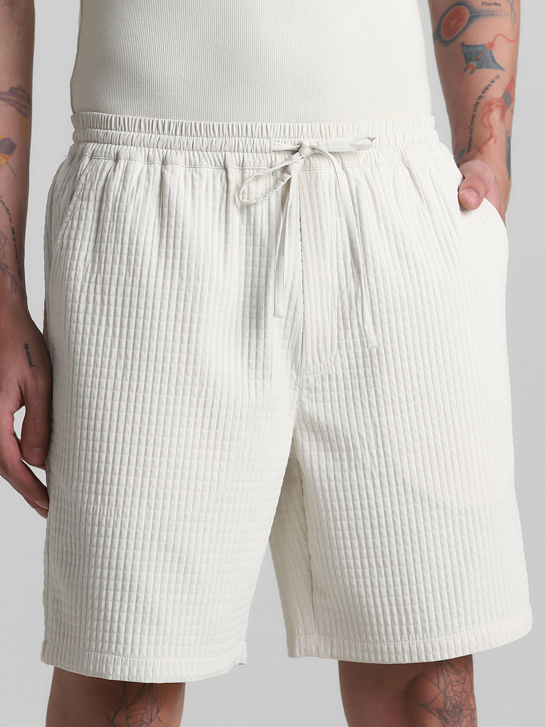 White Dobby Co-ord Set Shorts