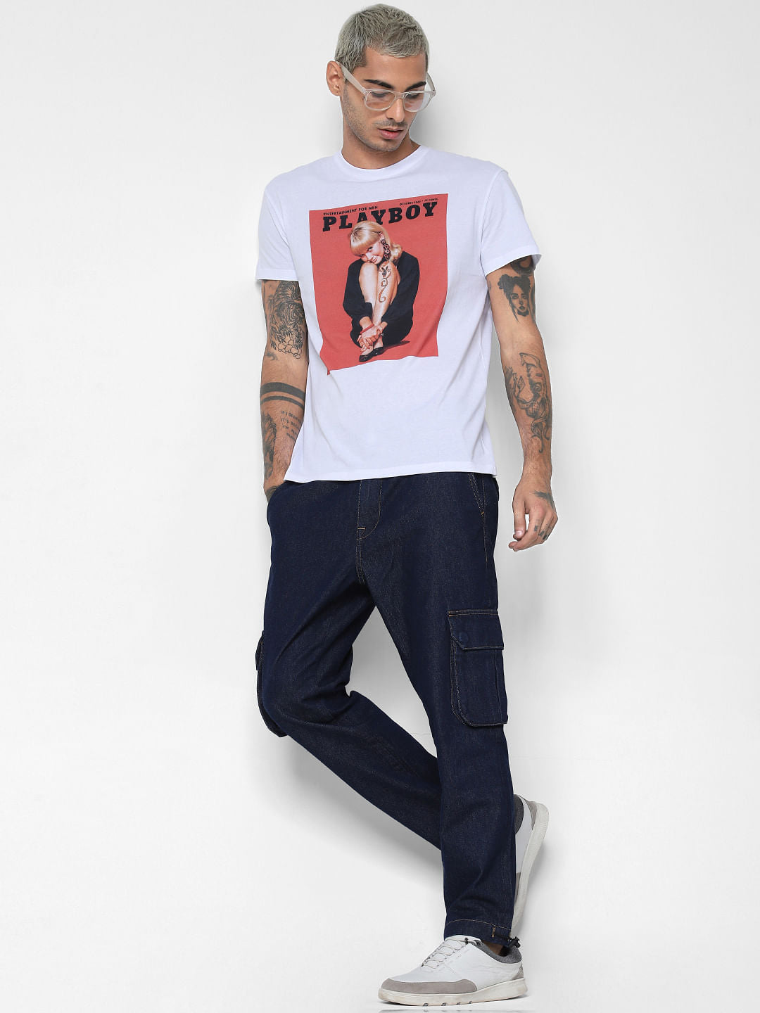 X Playboy White Graphic Print Crew Neck T-Shirt - S