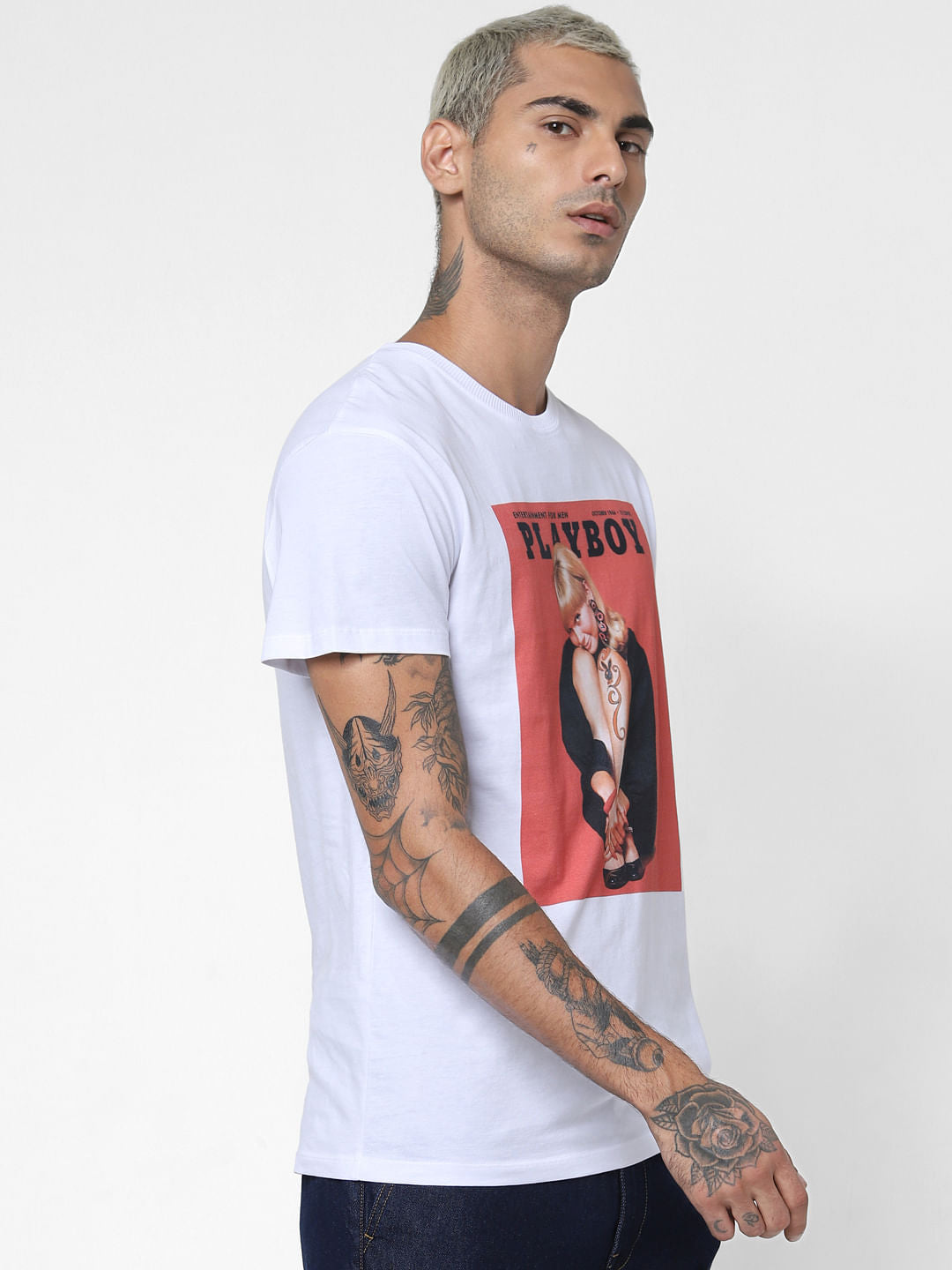X Playboy White Graphic Print Crew Neck T-Shirt