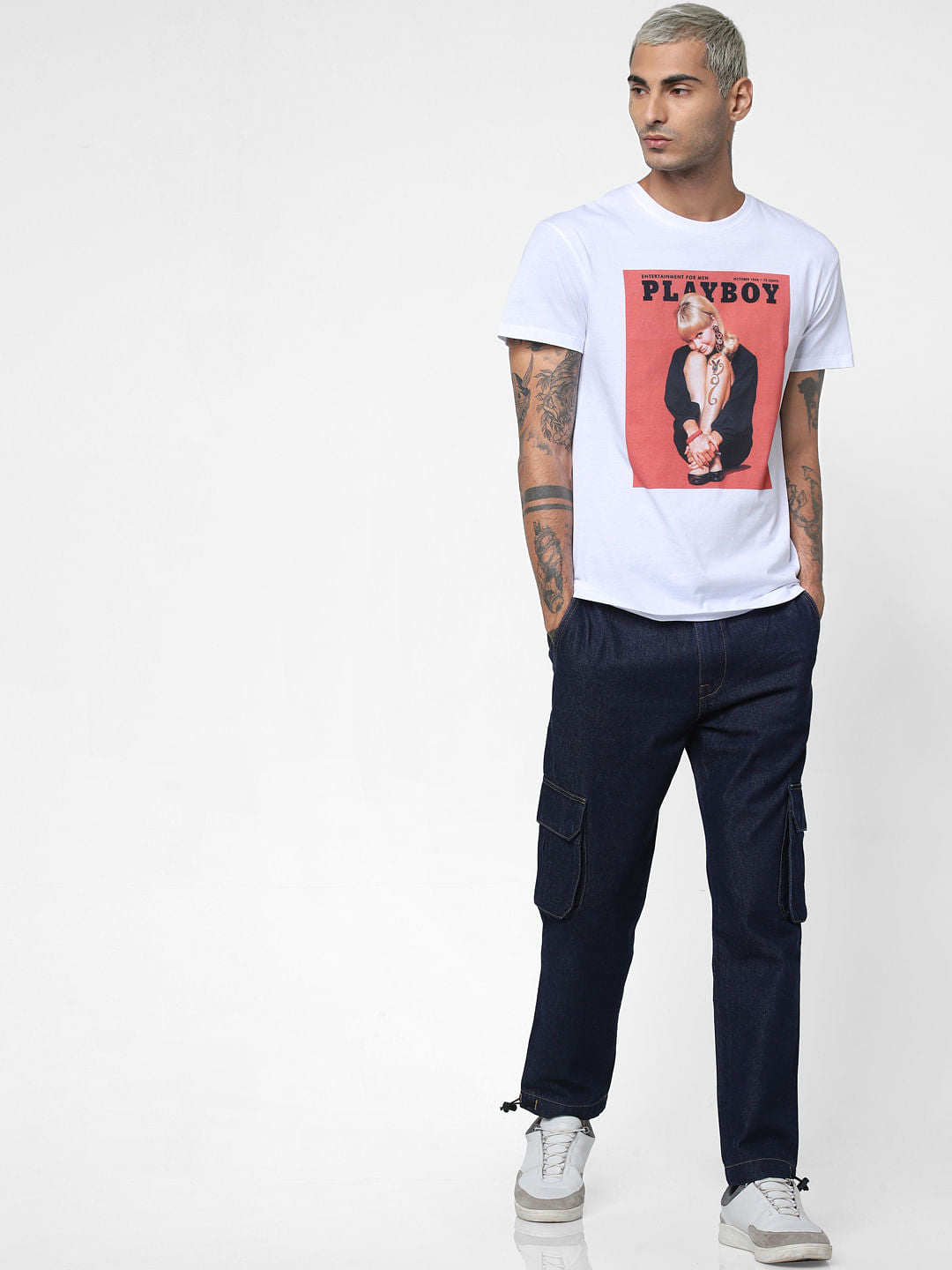 X Playboy White Graphic Print Crew Neck T-Shirt