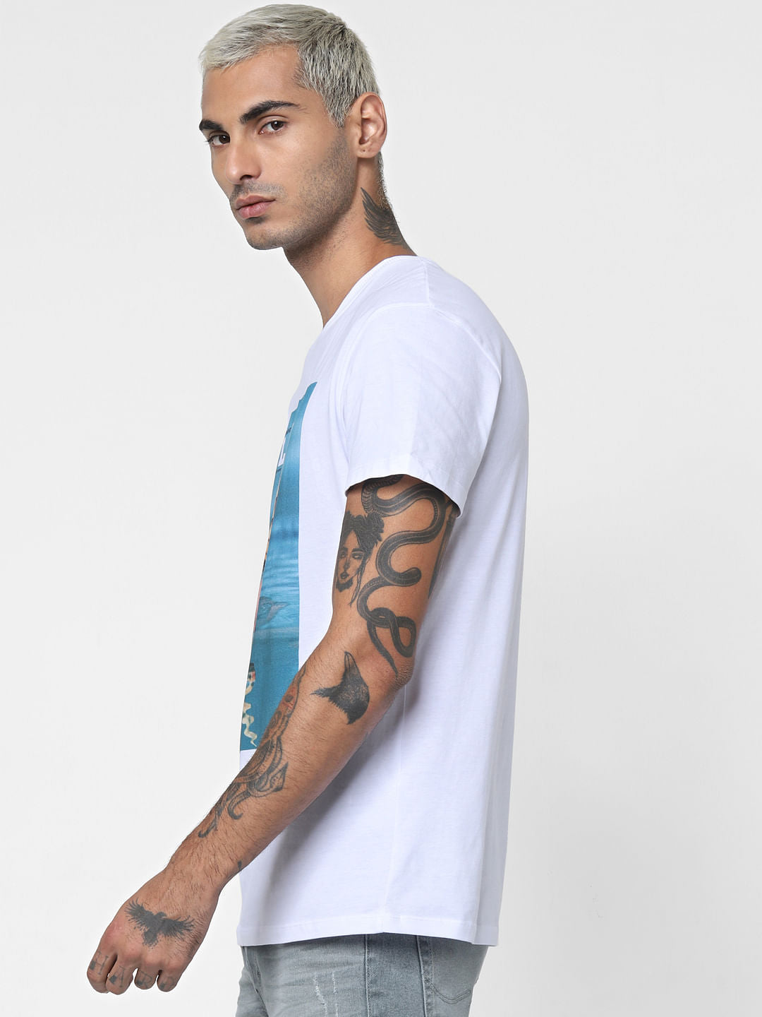 X Playboy White Chest Print Crew Neck T-Shirt