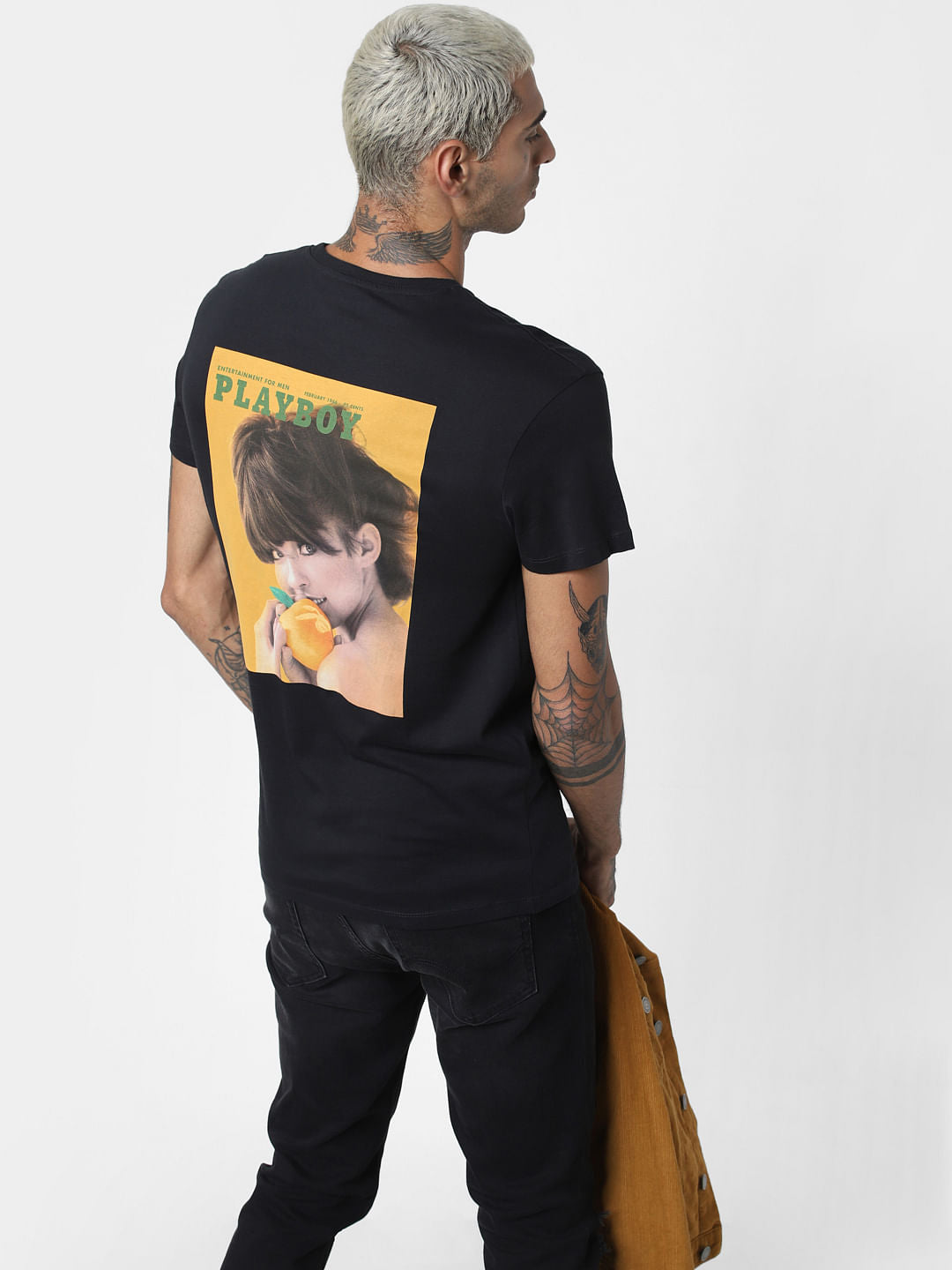 X Playboy Black Graphic Print Crew Neck T-Shirt - S