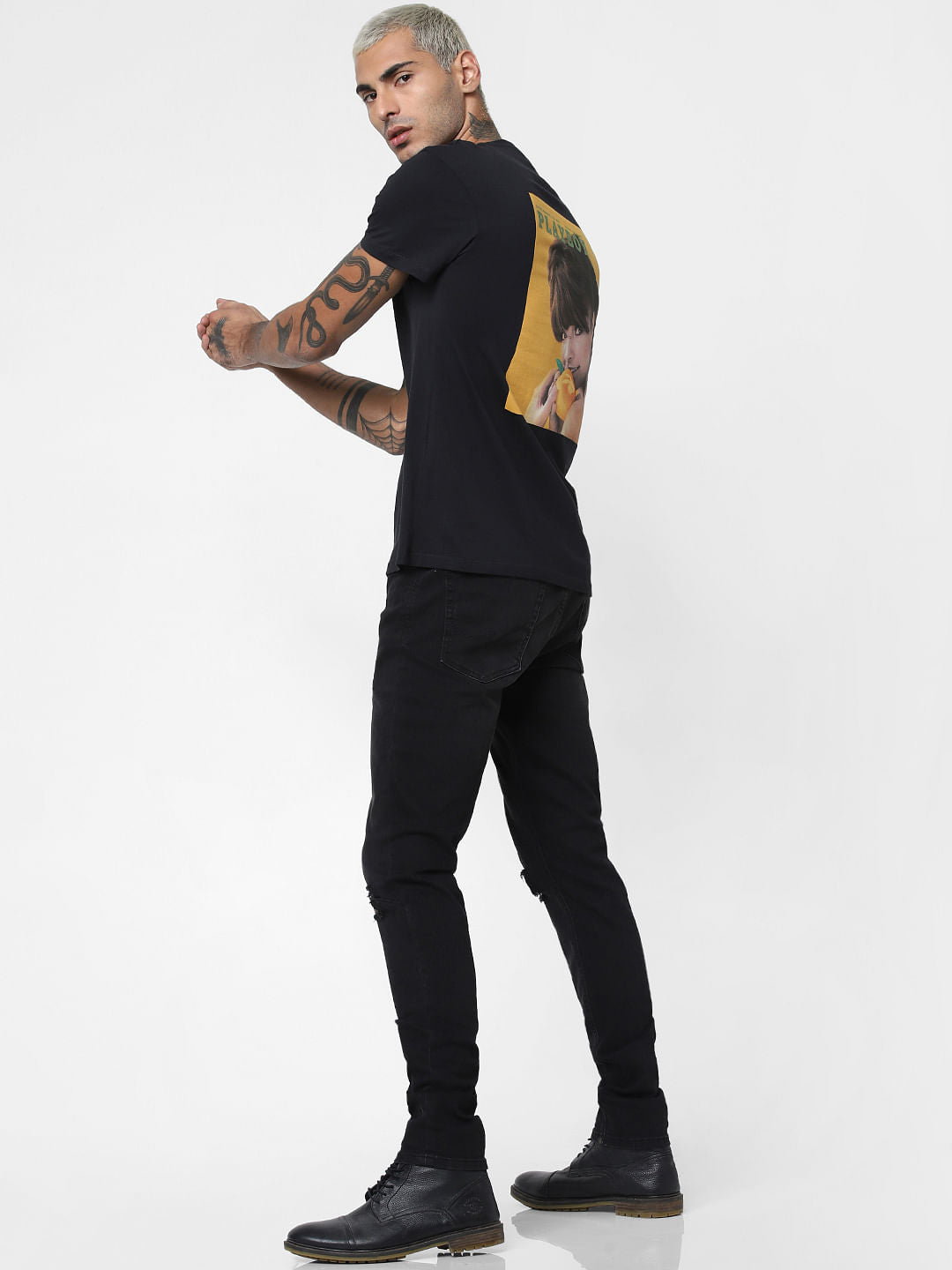 X Playboy Black Graphic Print Crew Neck T-Shirt