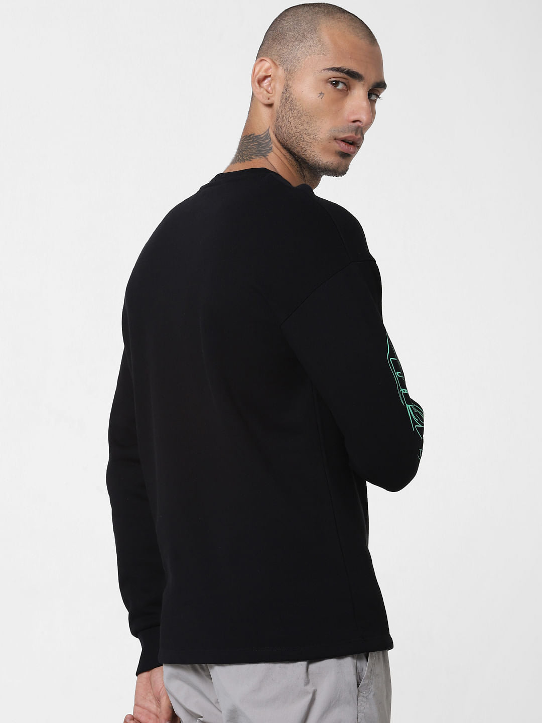 Black Text Print Crew Neck T-shirt