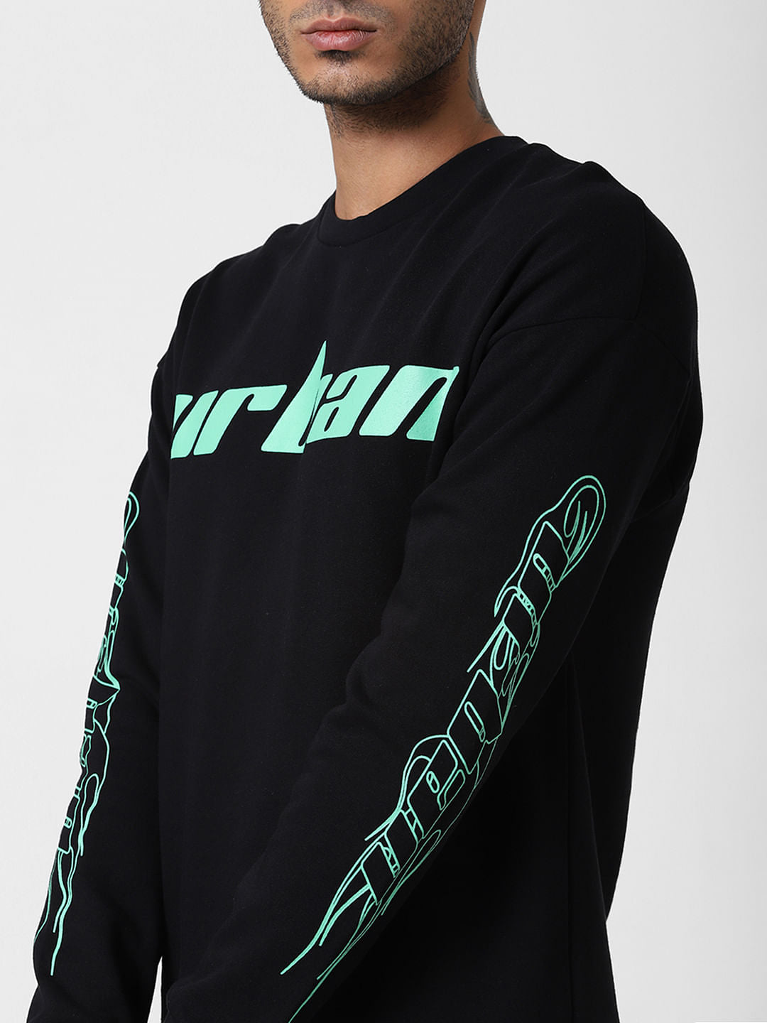 Black Text Print Crew Neck T-shirt