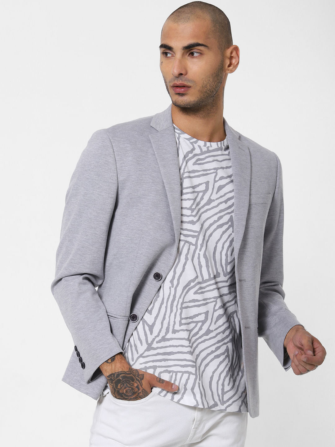 White All Over Print Crew Neck T-shirt - S