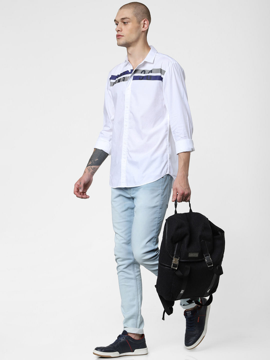White Patch Print Full Sleeves Shirt - S