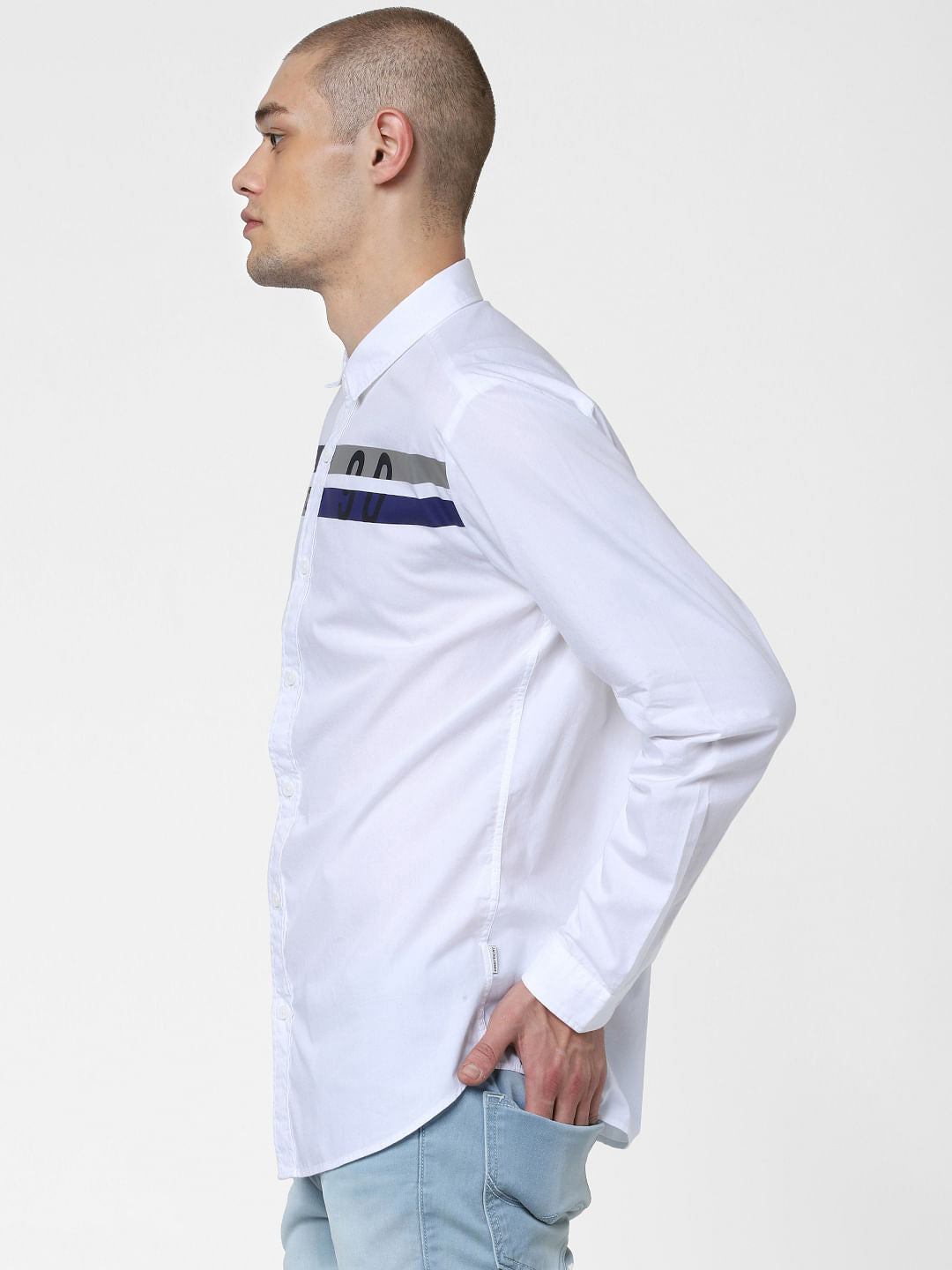 White Patch Print Full Sleeves Shirt