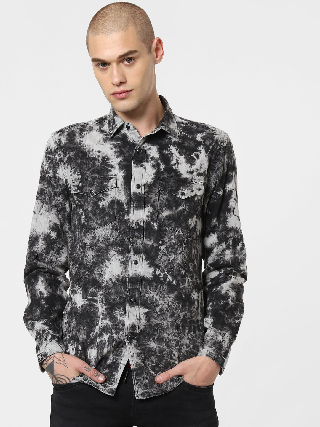 Black All Over Print Full Sleeves Shirt