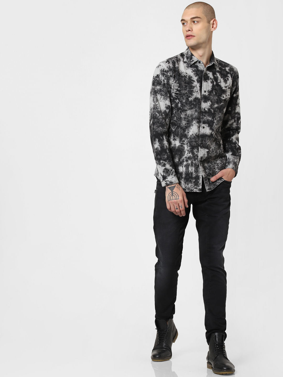 Black All Over Print Full Sleeves Shirt