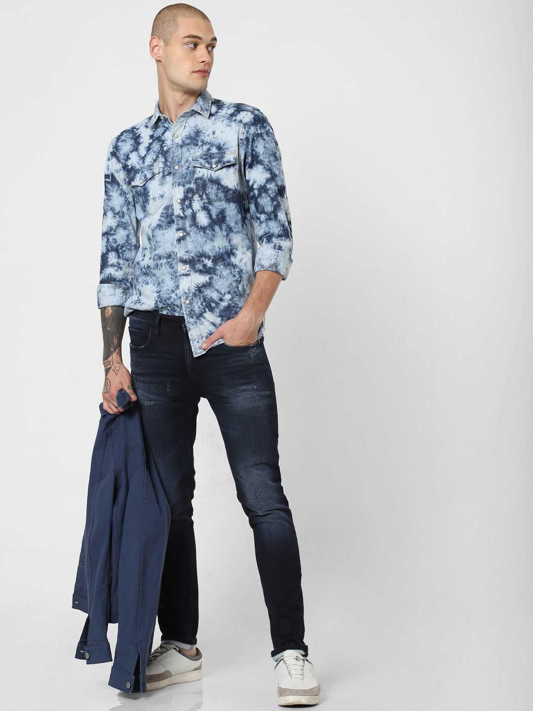 Blue All Over Print Full Sleeves Shirt - S