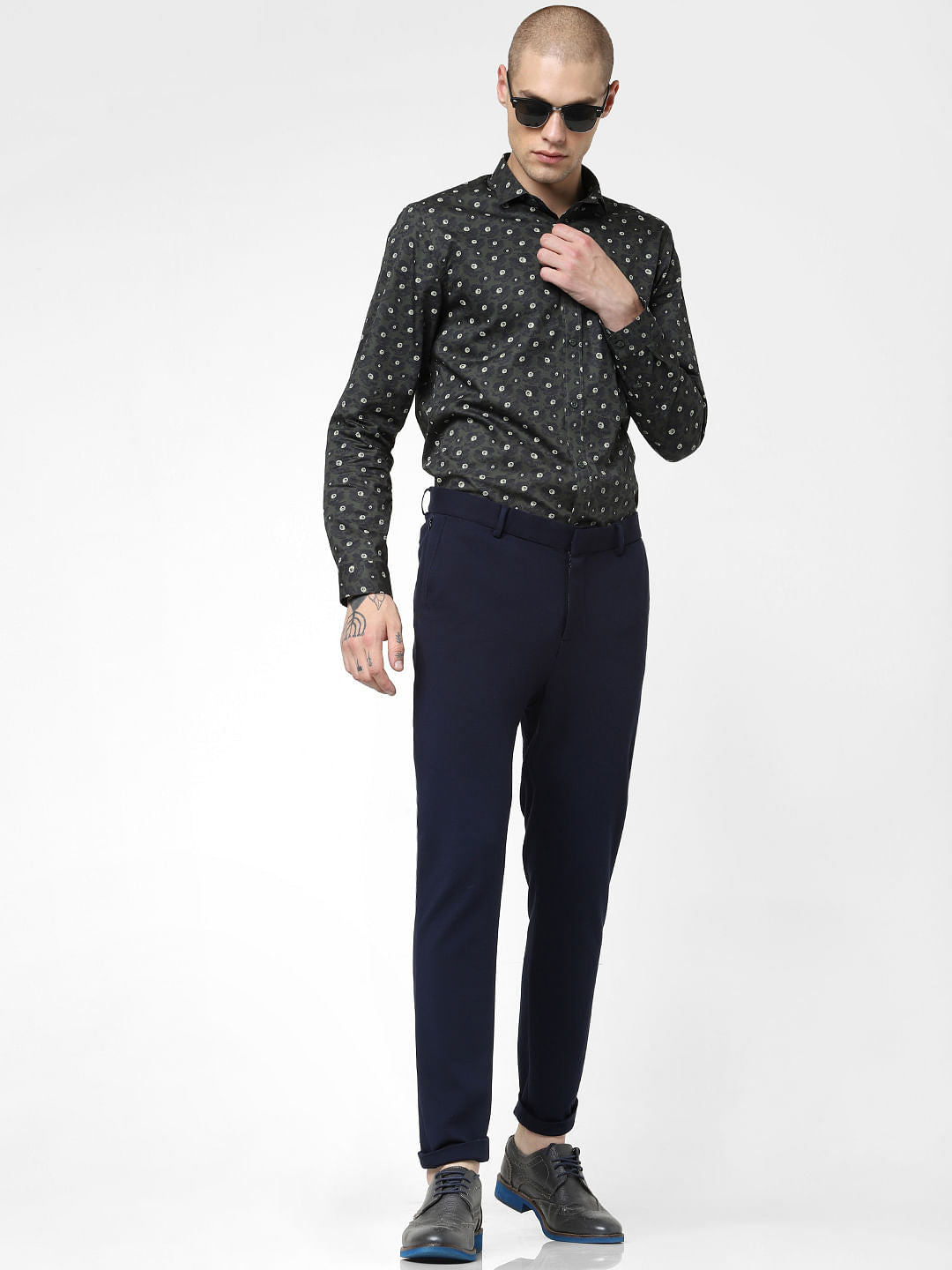 Green Floral Print Full Sleeves Shirt - S