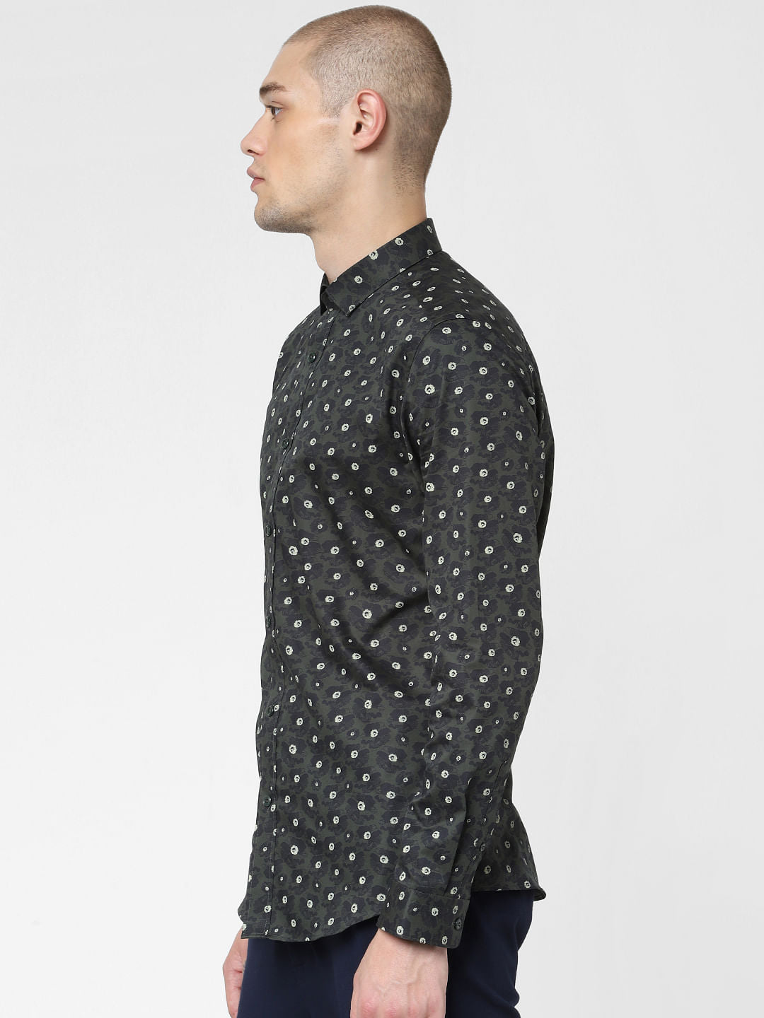 Green Floral Print Full Sleeves Shirt