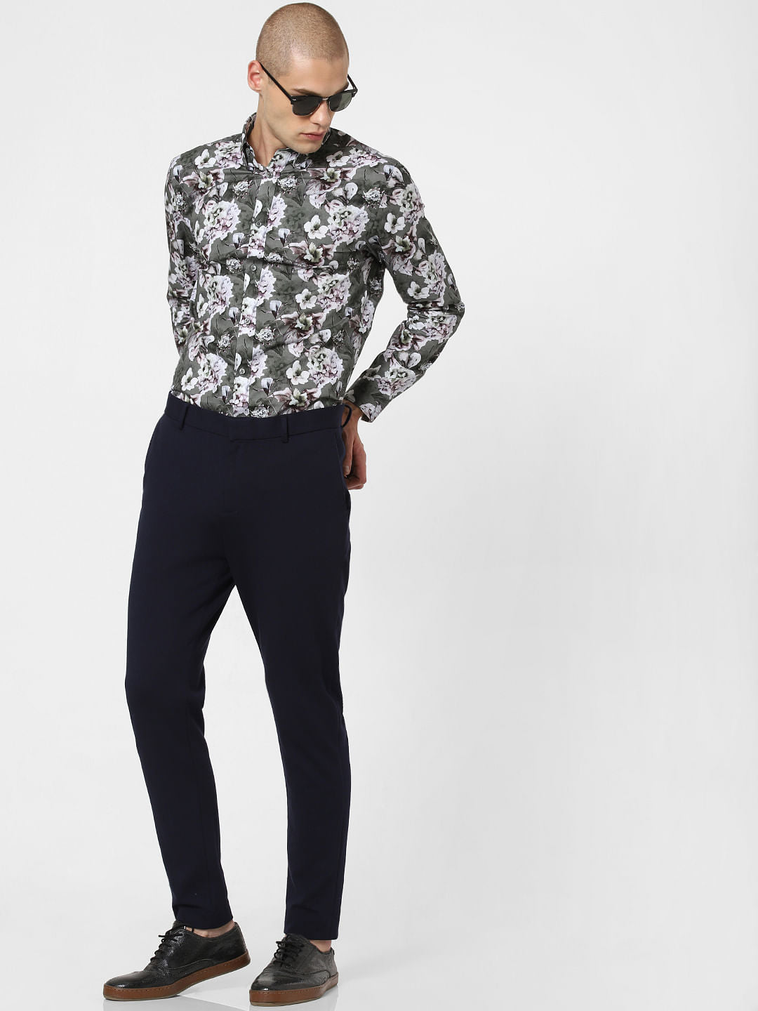 Green Floral Print Full Sleeves Shirt