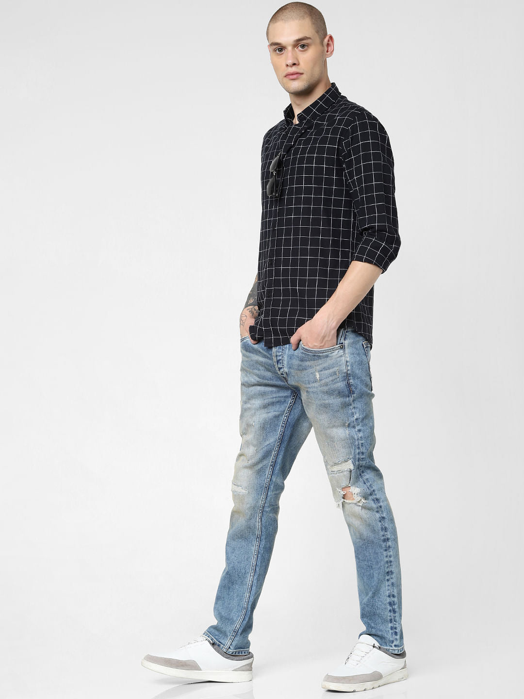 Black Check Print Full Sleeves Shirt - S