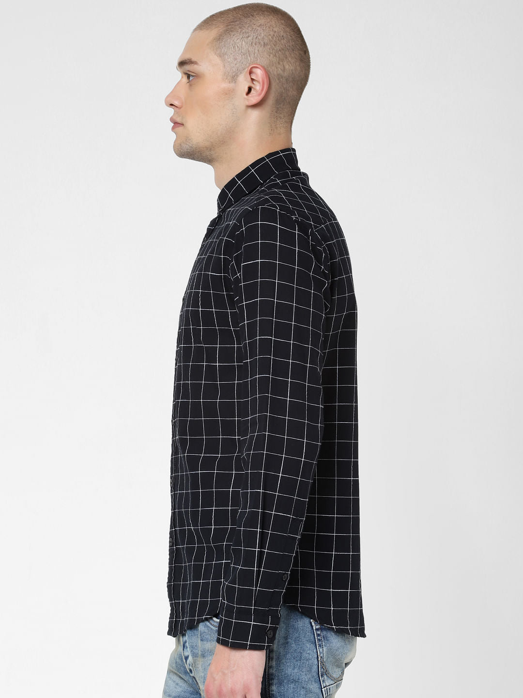 Black Check Print Full Sleeves Shirt