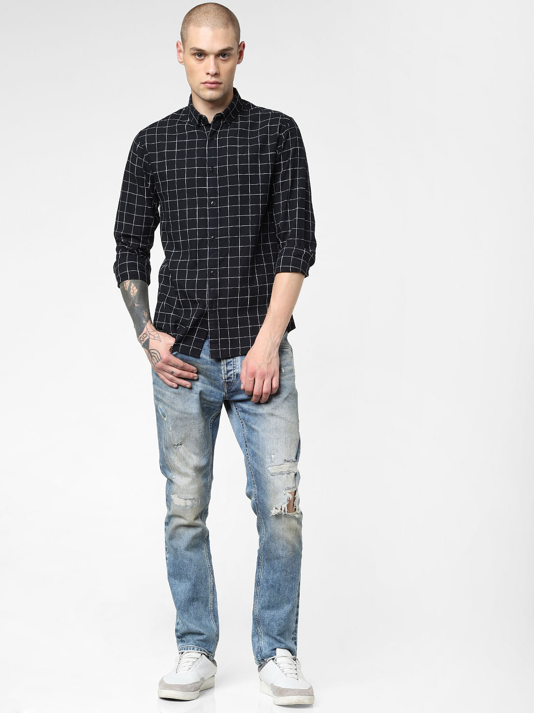 Black Check Print Full Sleeves Shirt