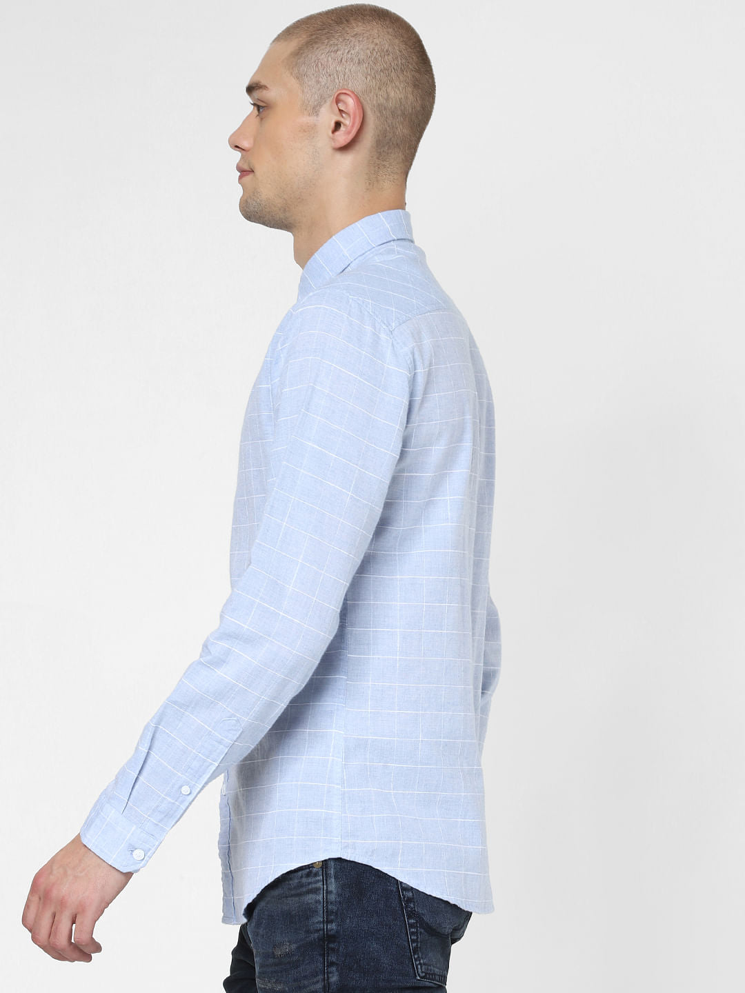 Light Blue Check Print Full Sleeves Shirt