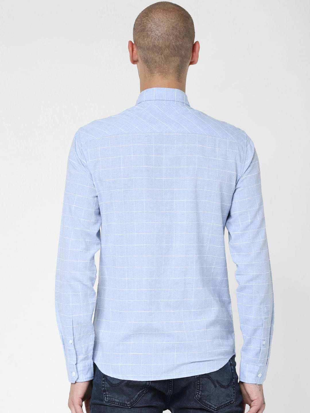 Light Blue Check Print Full Sleeves Shirt