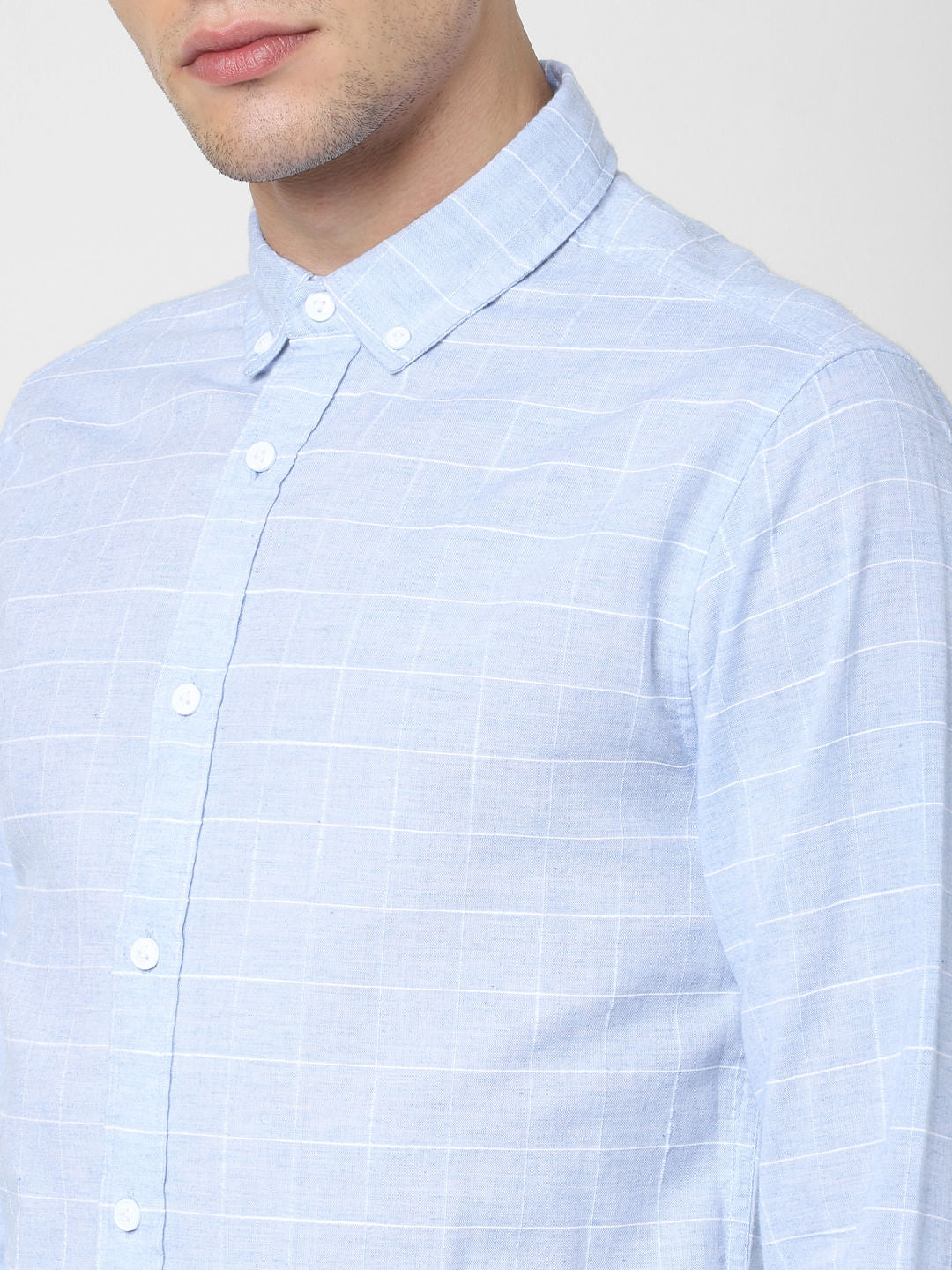 Light Blue Check Print Full Sleeves Shirt
