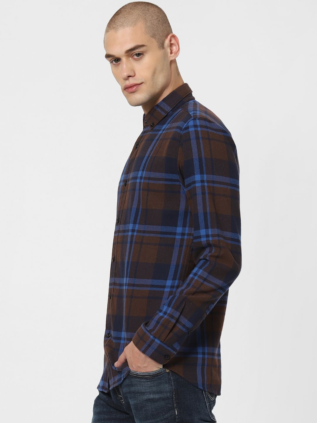 Navy Blue Check Full Sleeves Shirt