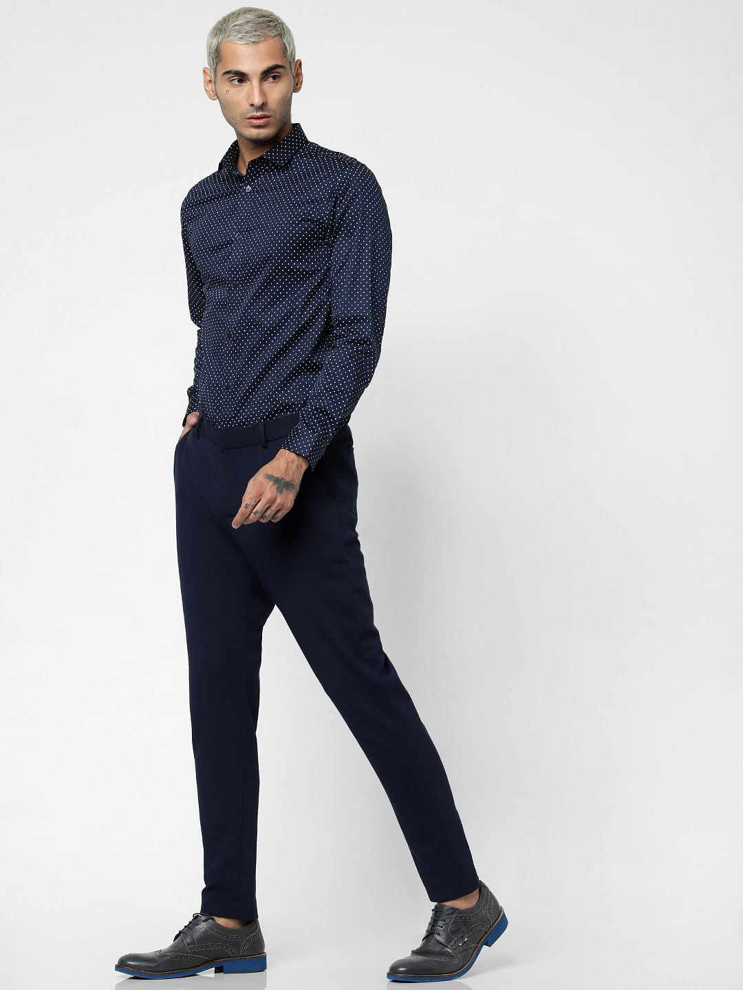 Navy Blue All Over Print Full Sleeves Shirt