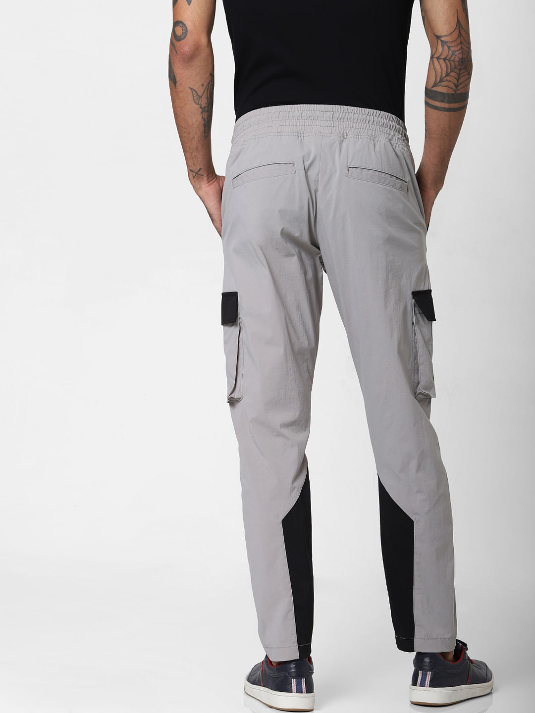 Grey Mid Rise Colourblocked Cargo Pants