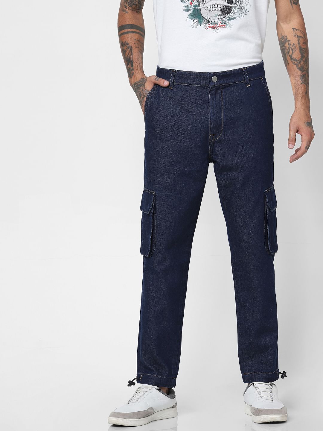 Blue Mid Rise Utility Anti-Fit Jeans