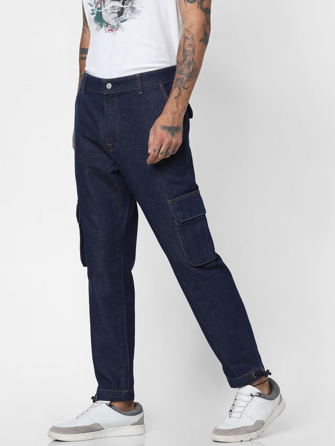 Blue Mid Rise Utility Anti-Fit Jeans