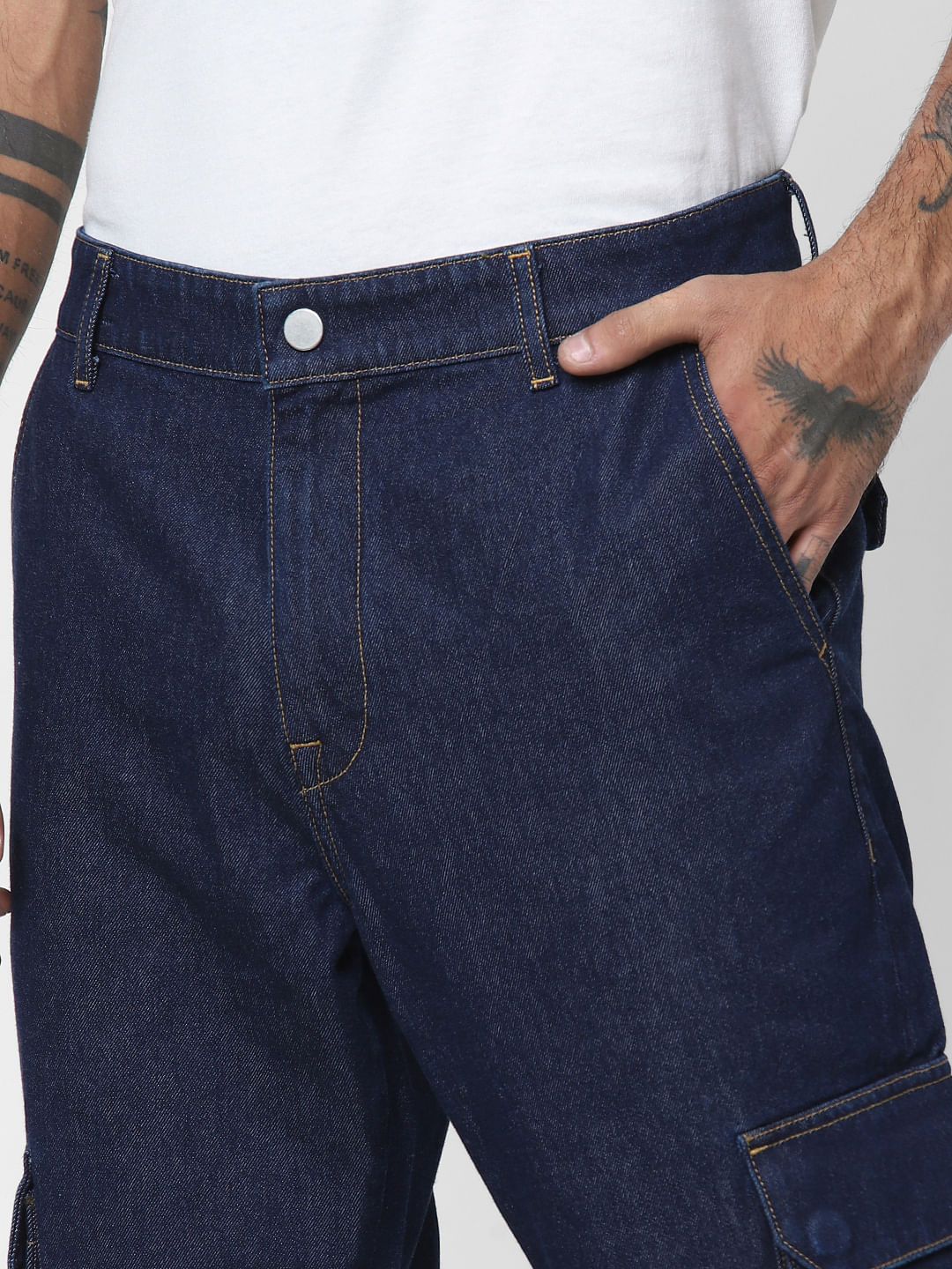 Blue Mid Rise Utility Anti-Fit Jeans