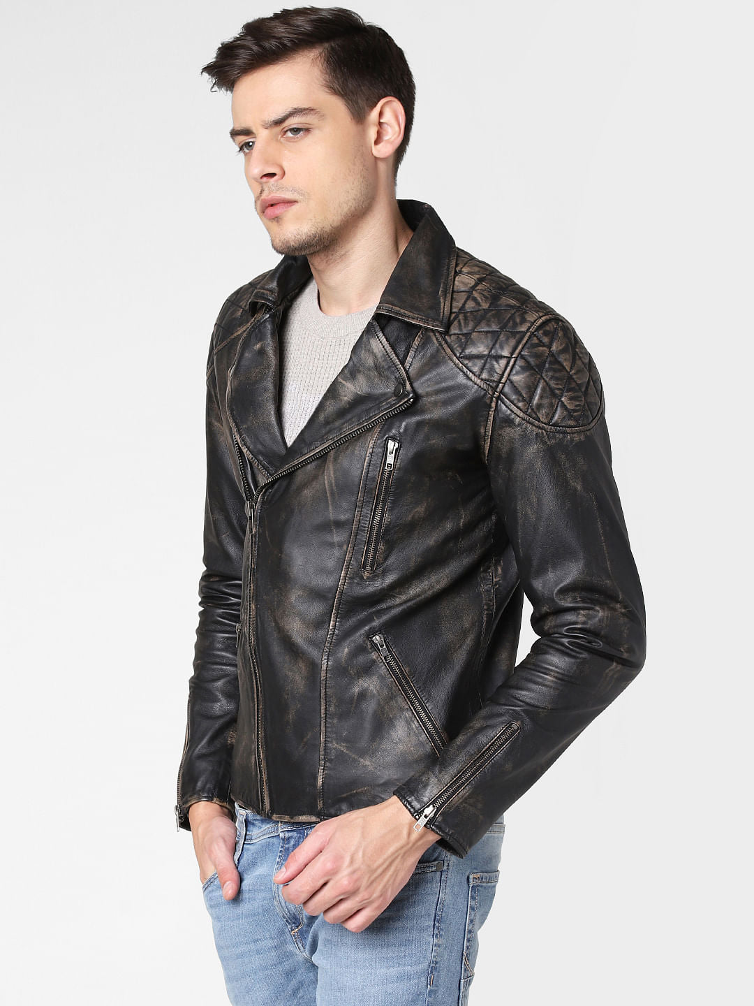 Black Washed Leather Jacket