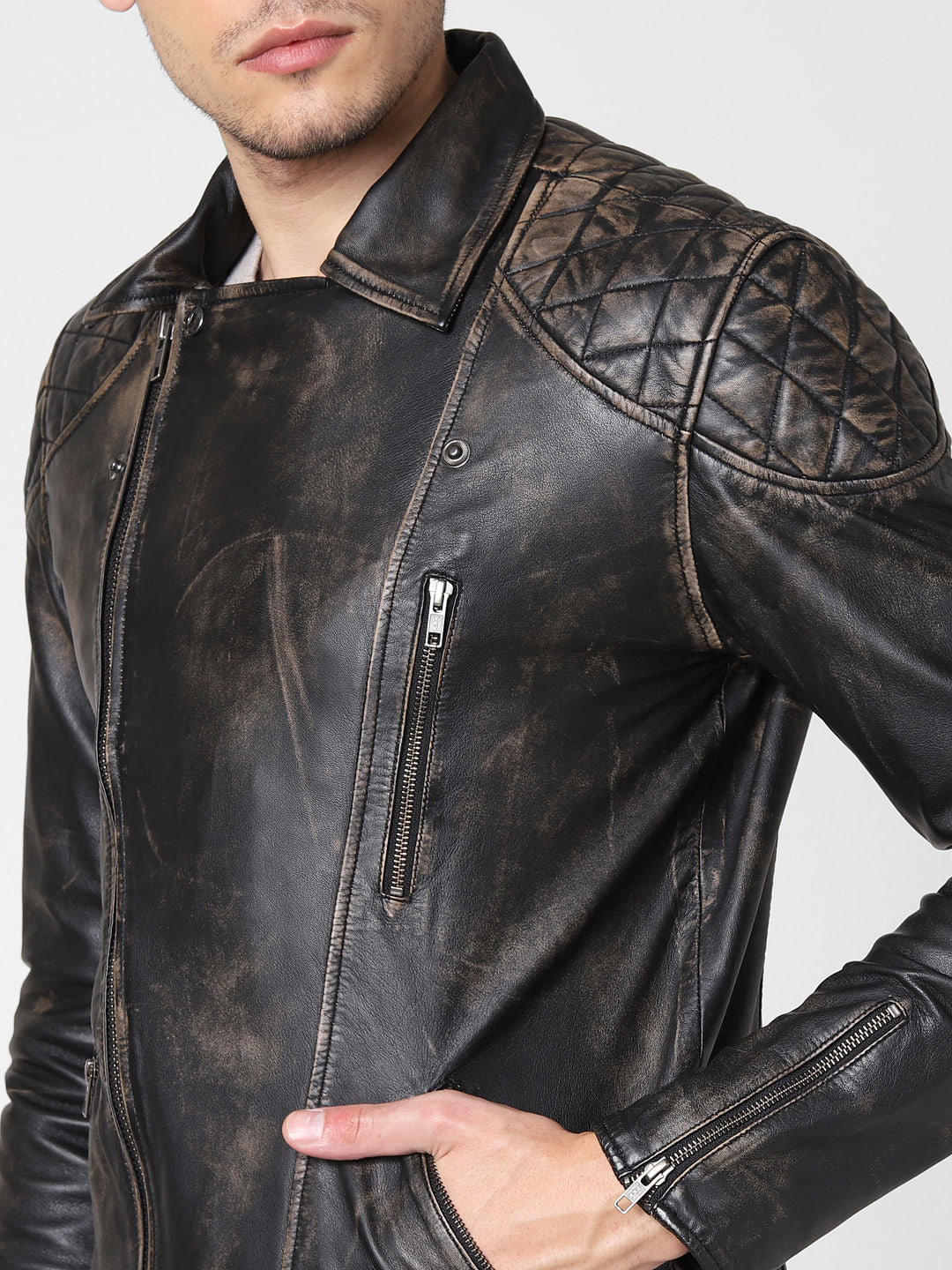 Black Washed Leather Jacket