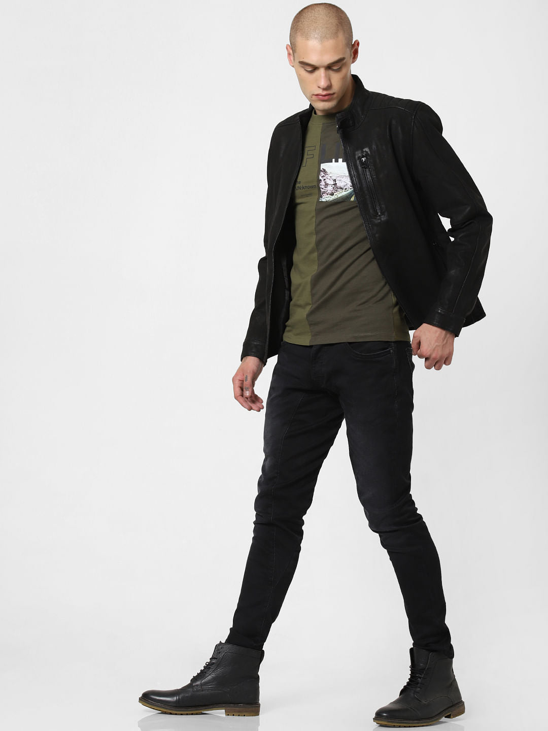 Black Washed Leather Jacket - S