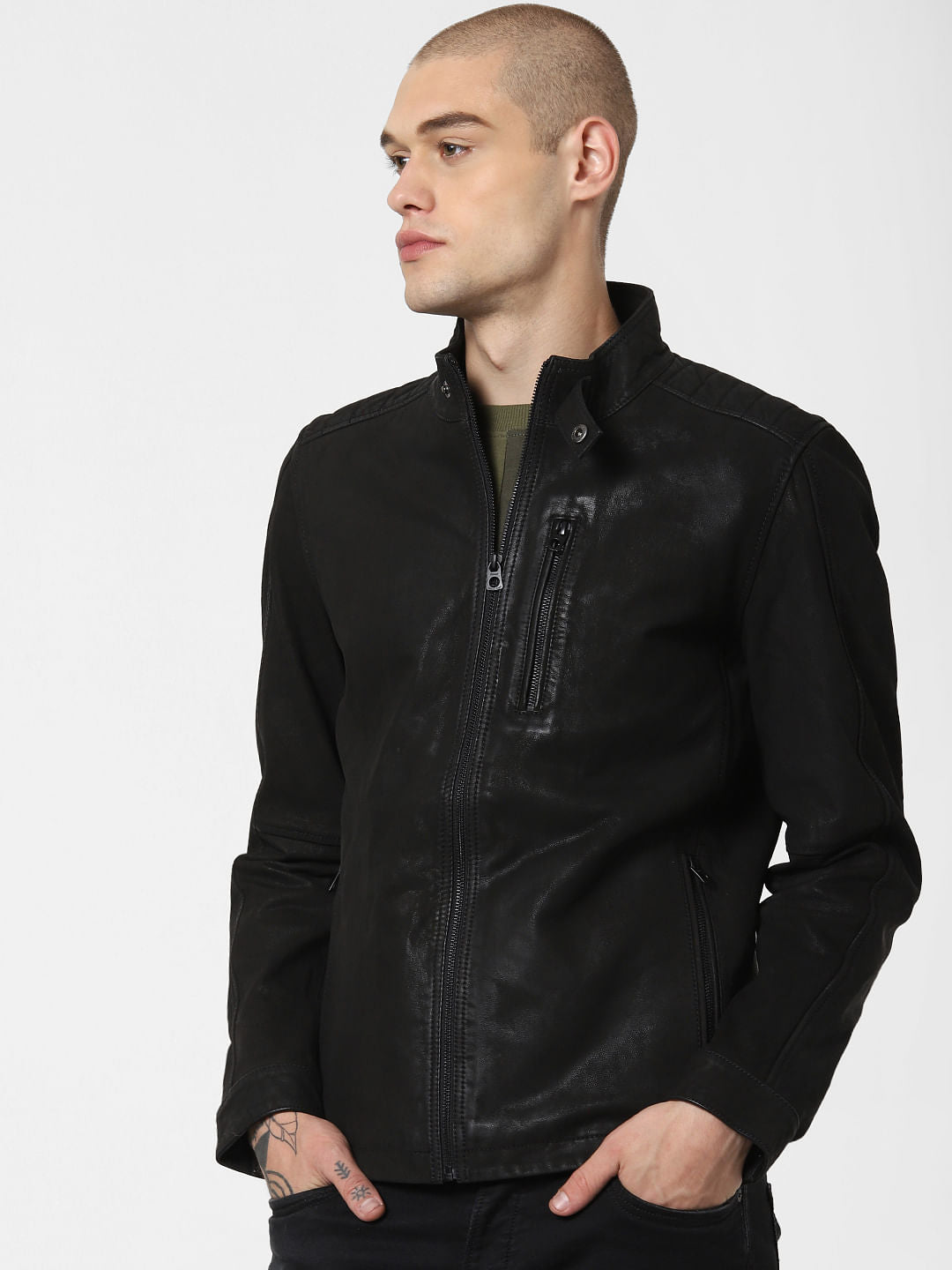 Black Washed Leather Jacket