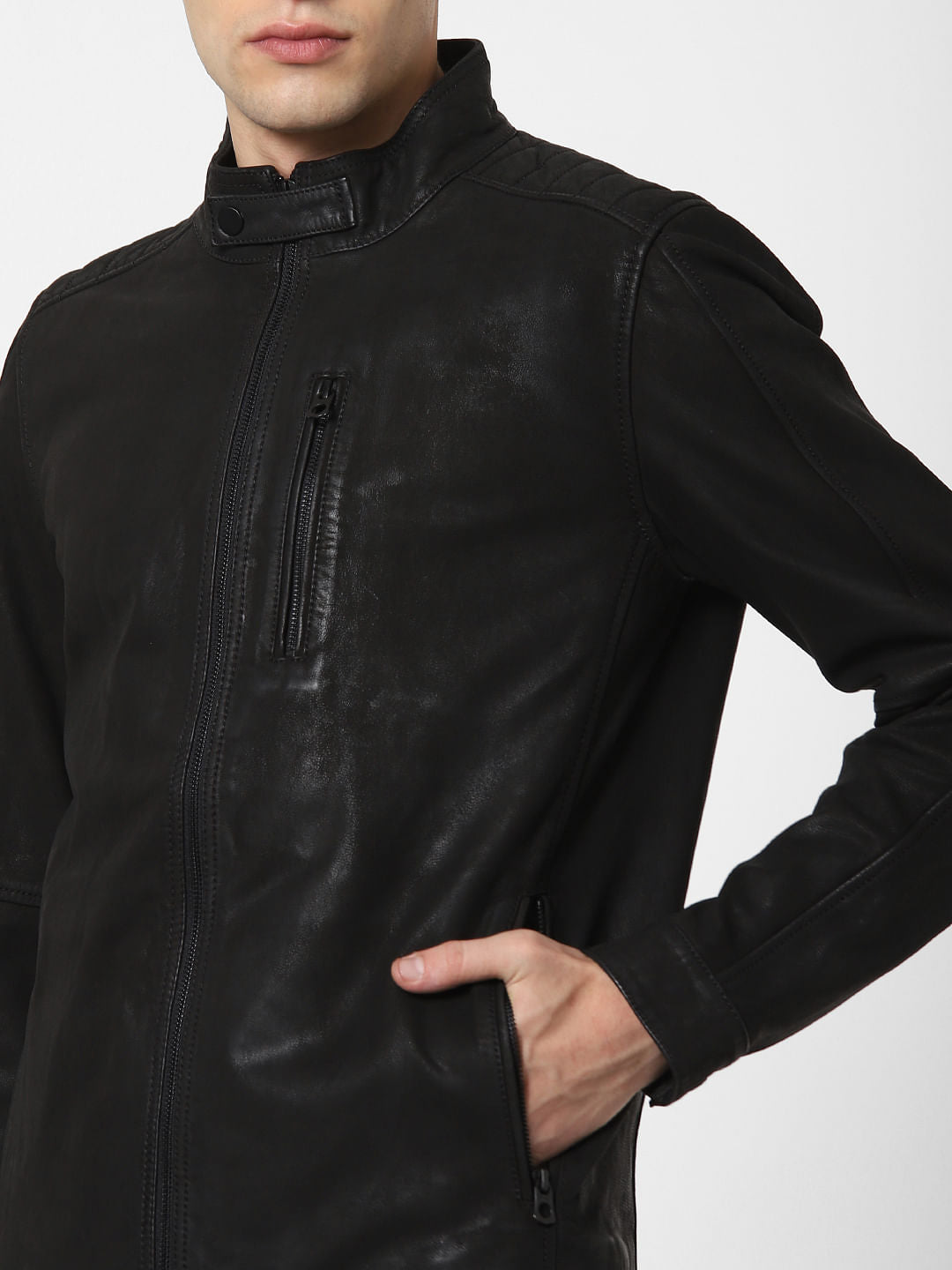 Black Washed Leather Jacket