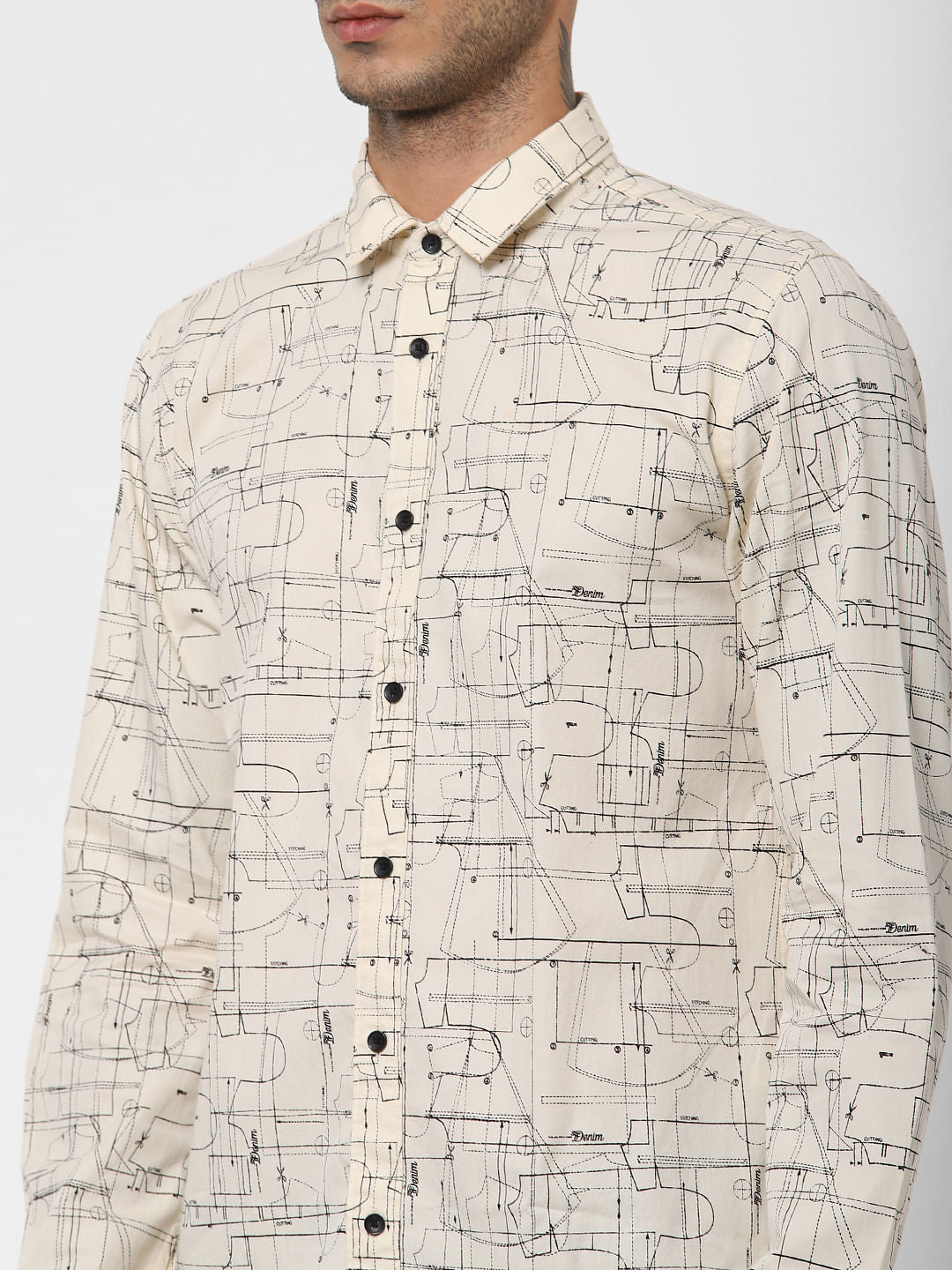 Cream All Over Print Full Sleeves Shirt