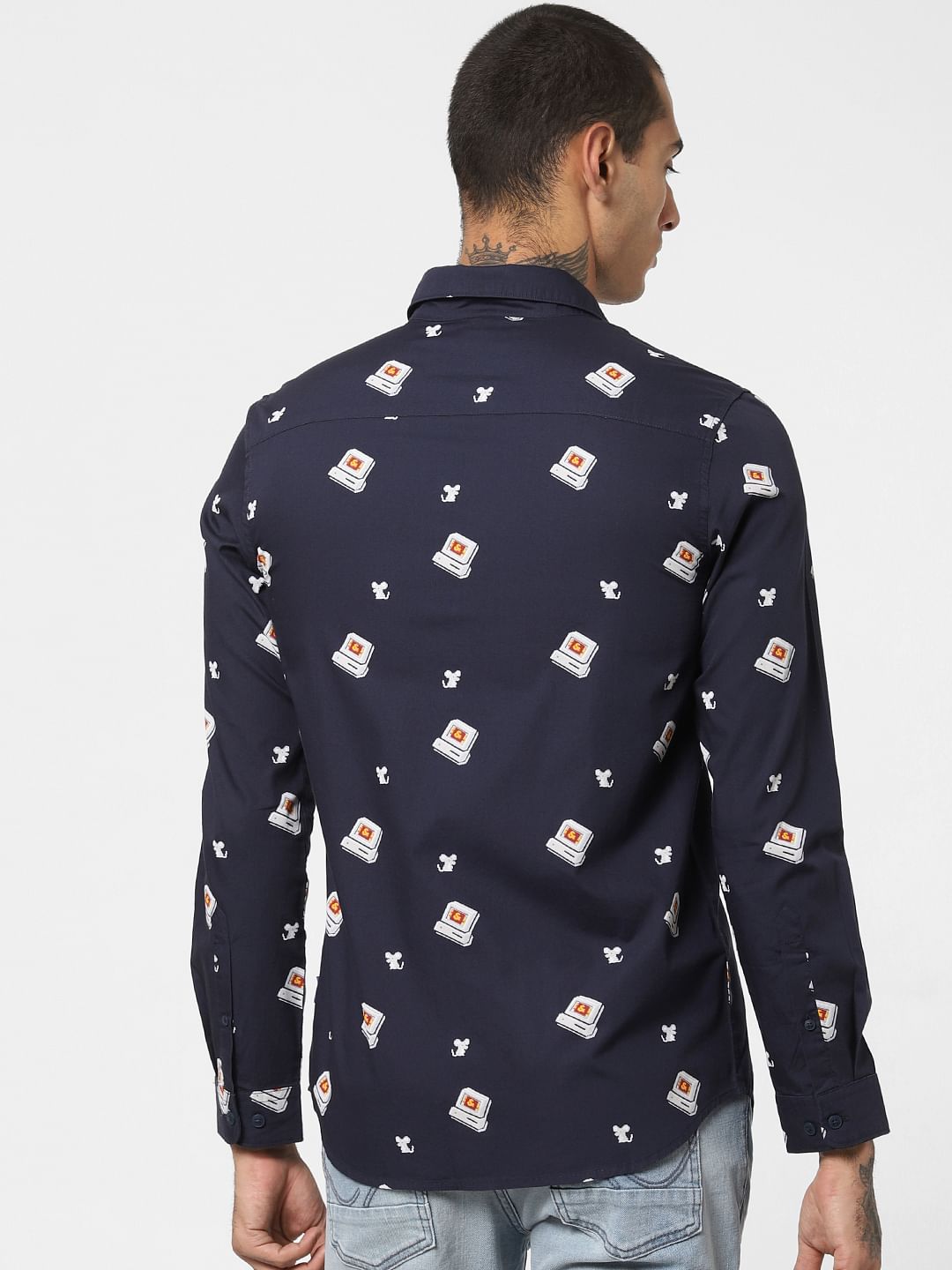 Navy Blue All Over Print Full Sleeves Shirt