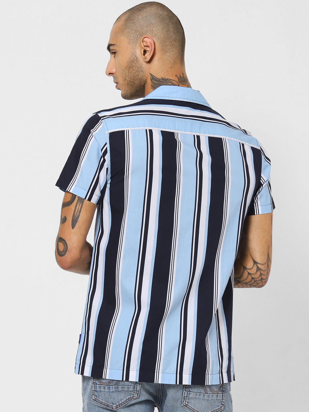 Blue Striped Short Sleeves Shirt