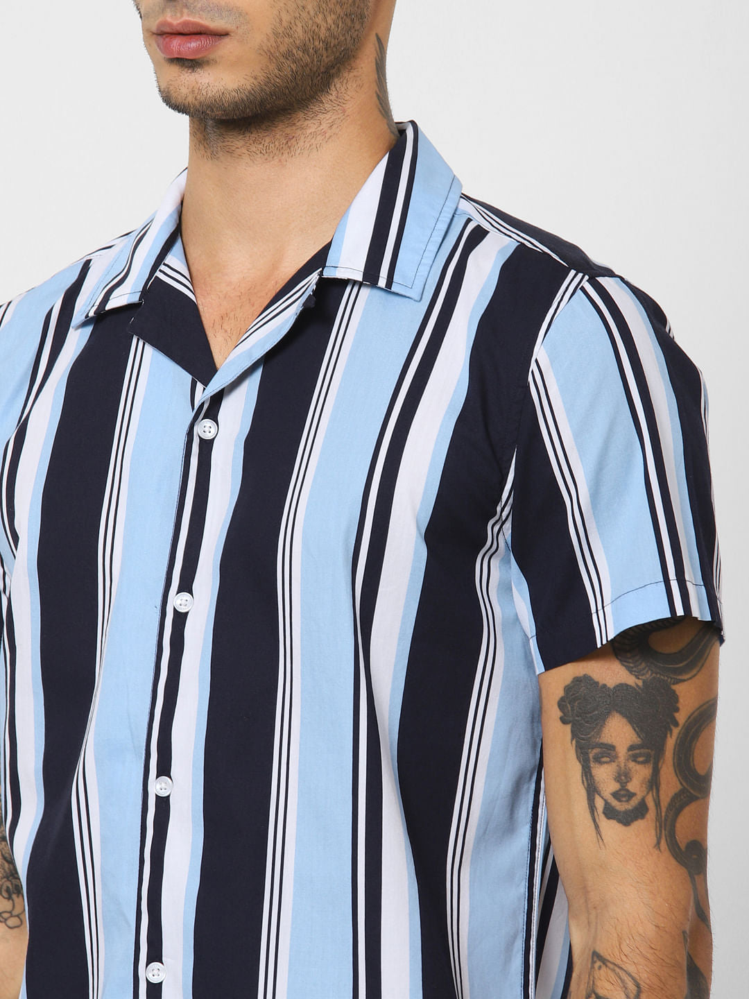 Blue Striped Short Sleeves Shirt