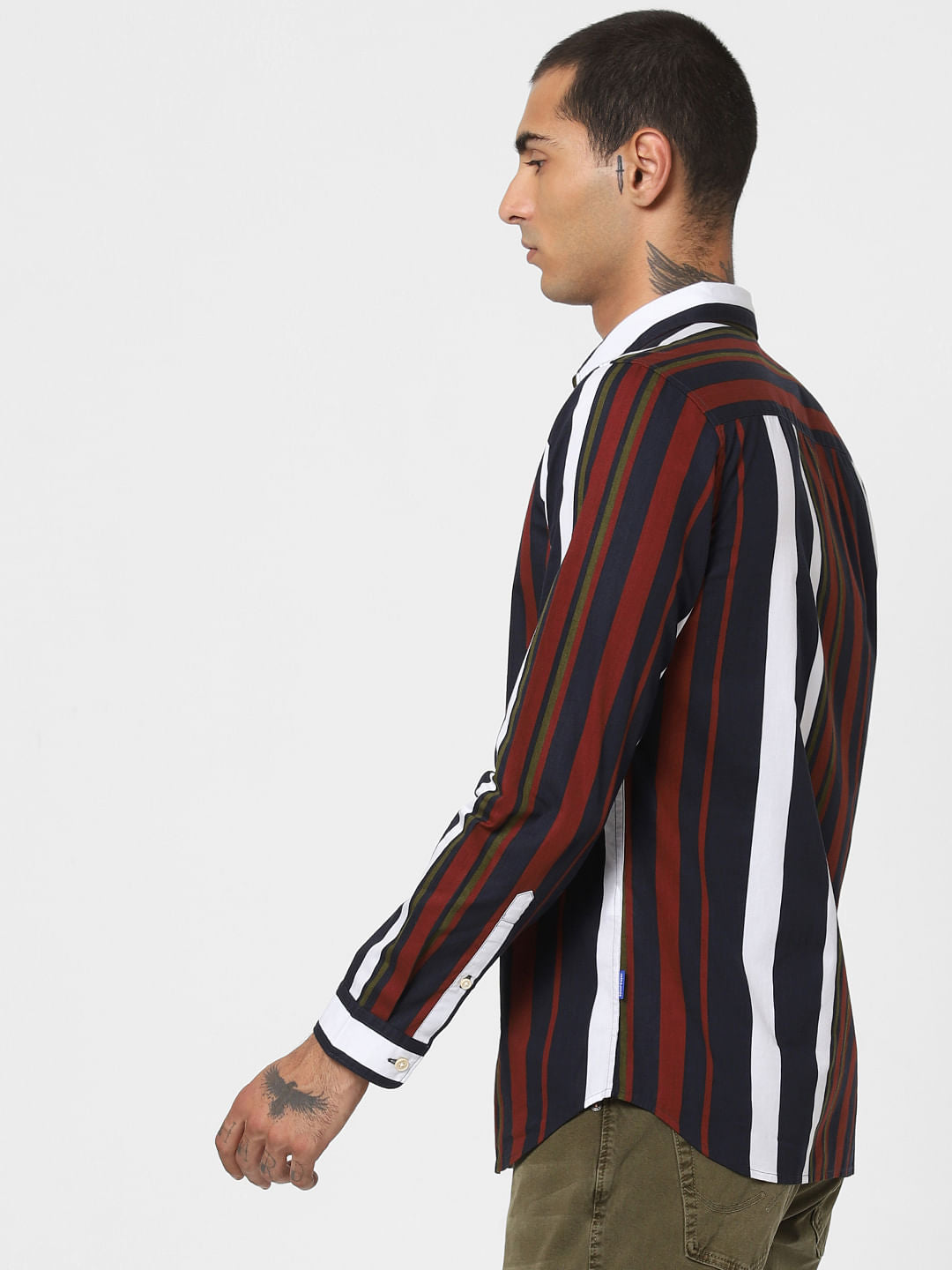 Navy Blue Striped Full Sleeves Shirt