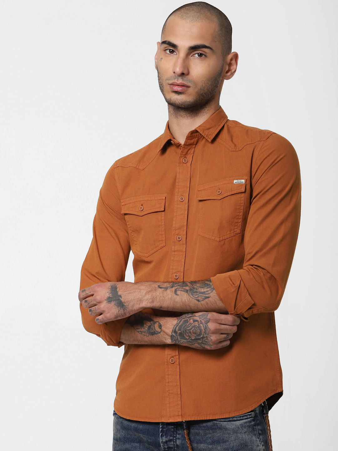 Brown Washed Full Sleeves Shirt