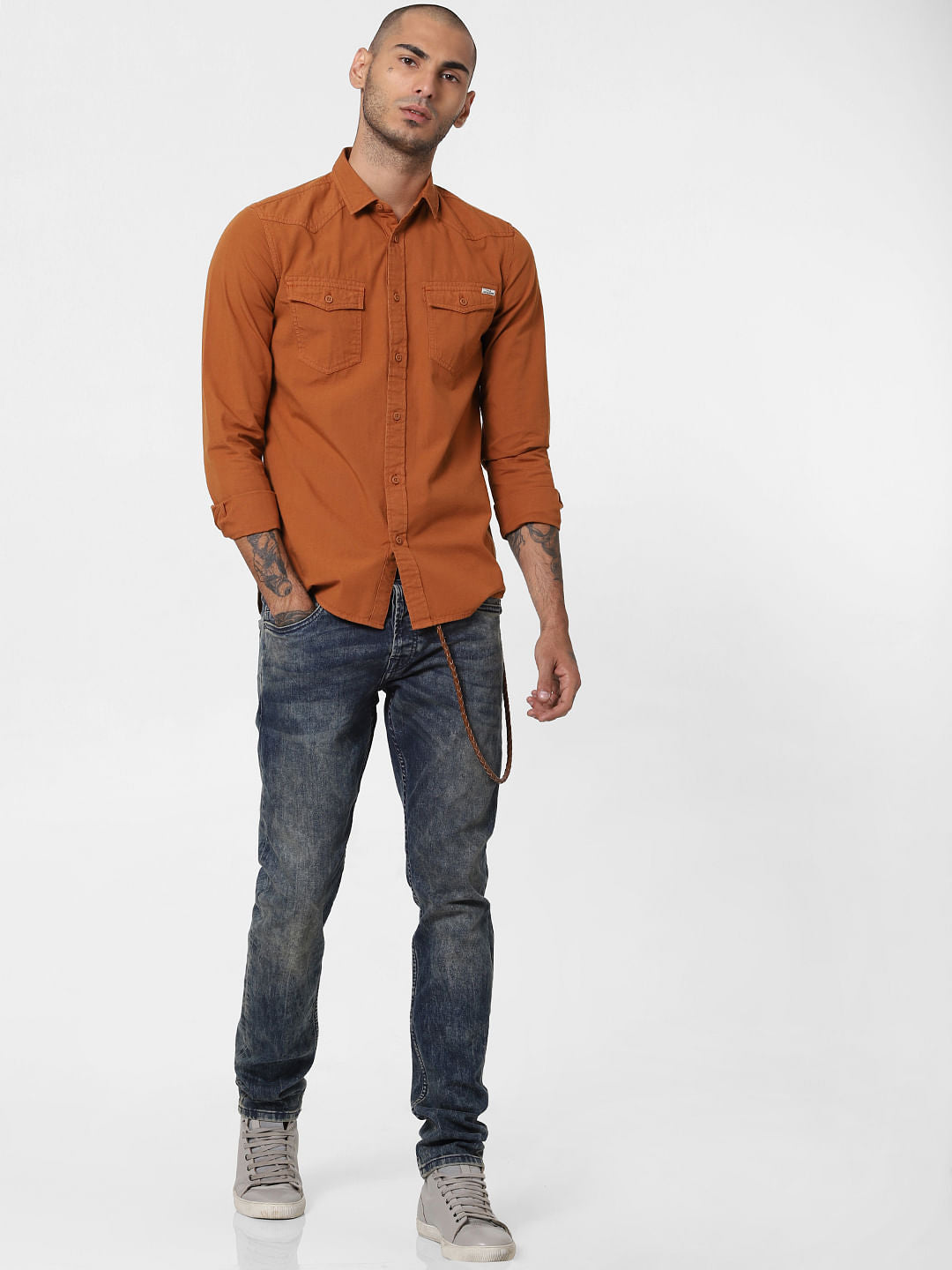 Brown Washed Full Sleeves Shirt