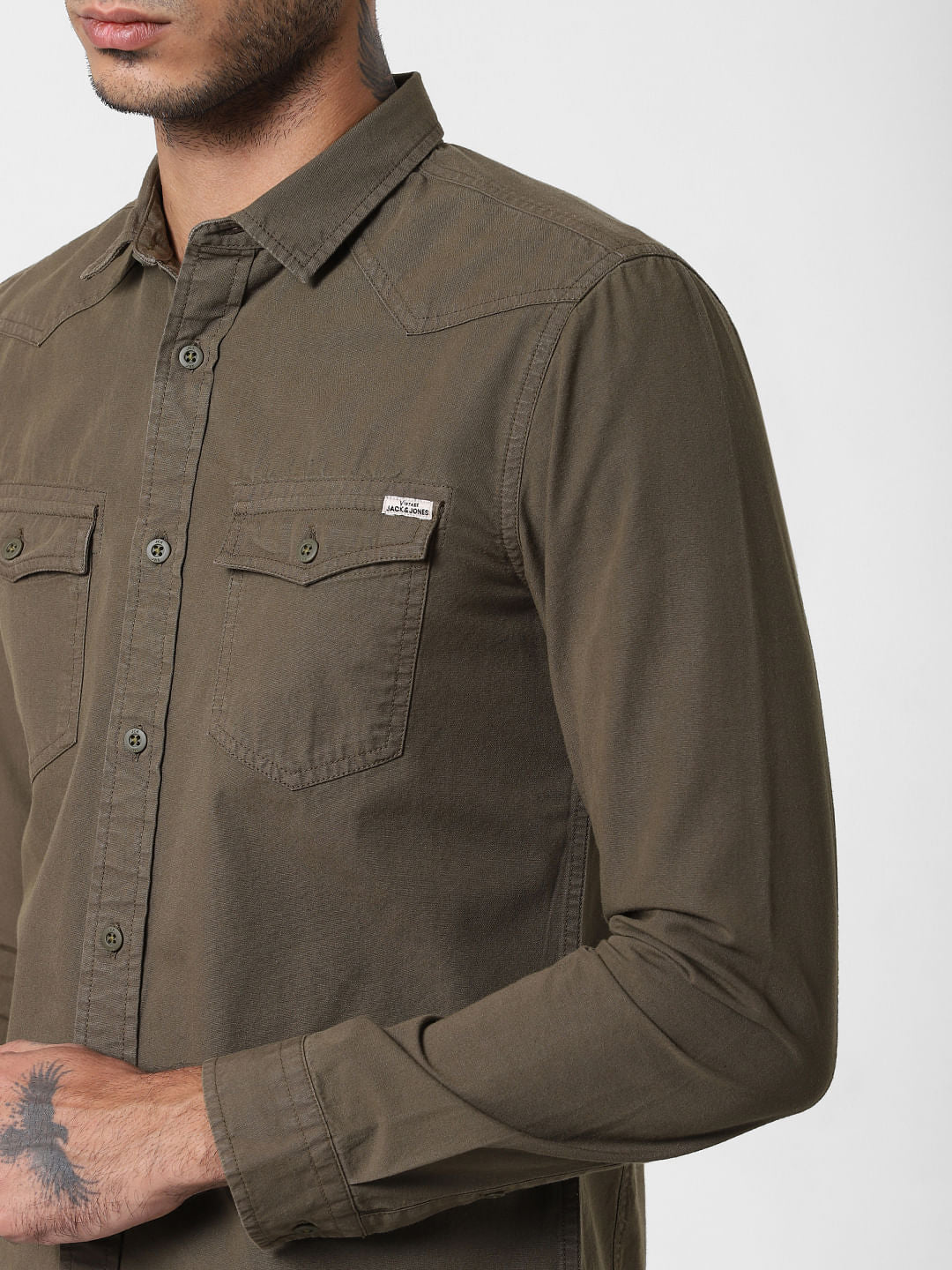 Dark Green Washed Full Sleeves Shirt
